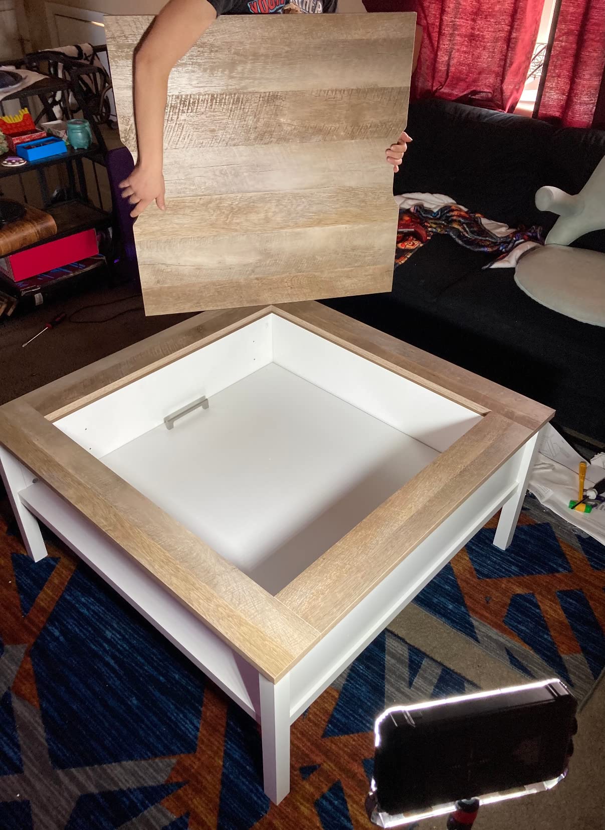 Sauder Cottage Road Coffee Table/Gaming Table with Removable Top, Soft White Finish customer photo 1