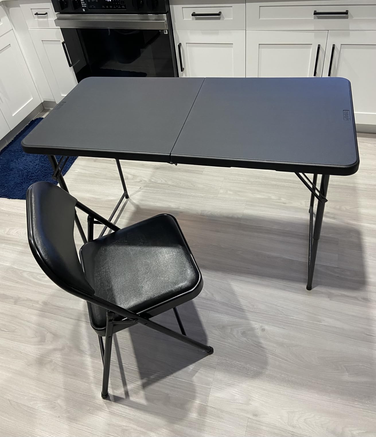 Folding Table 4 Foot Portable Heavy Duty Plastic Fold-in-Half Utility Table Small Indoor Outdoor Adjustable Height Folding with Carrying Handle, Camping and Party,White customer photo 2