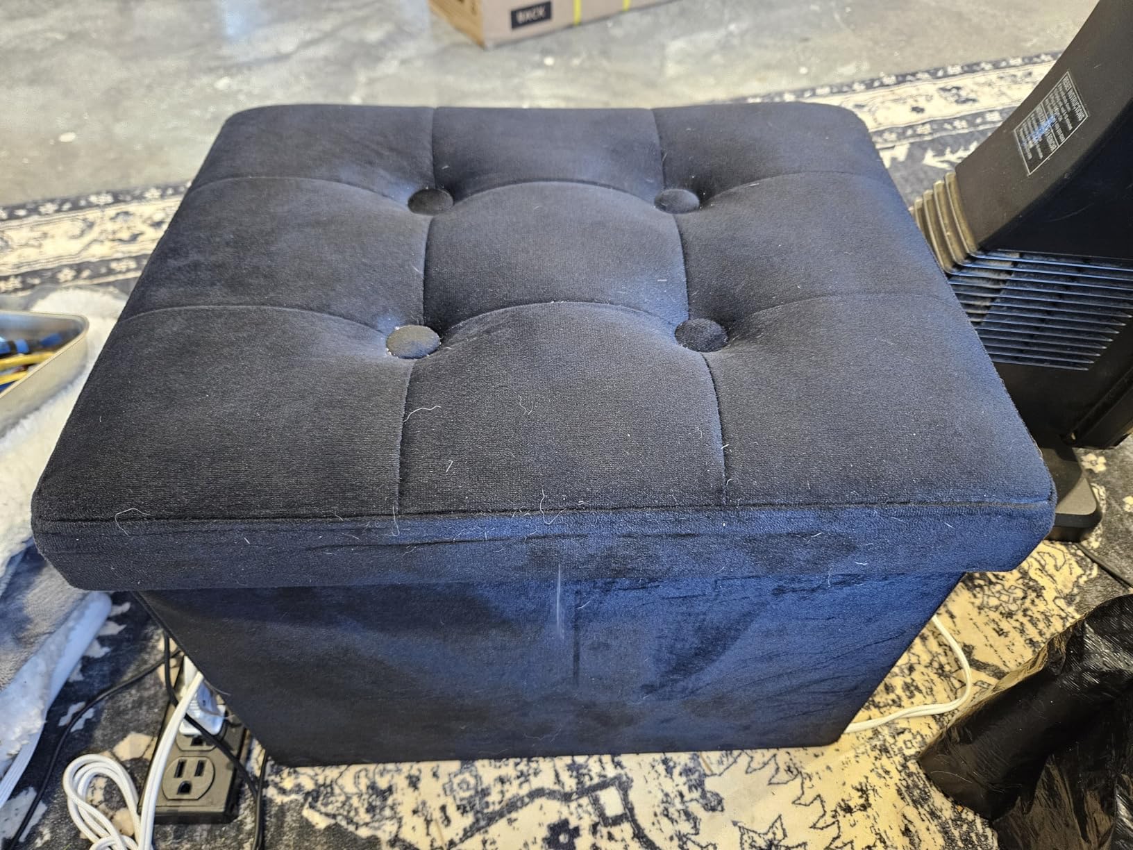 LINMAGCO Ottoman Storage Ottoman with Storage Small Foot Rest Stool Under Desk Stool Short Folding Footrest Linen Cloth Dark Gray 16X12X12IN customer photo 1