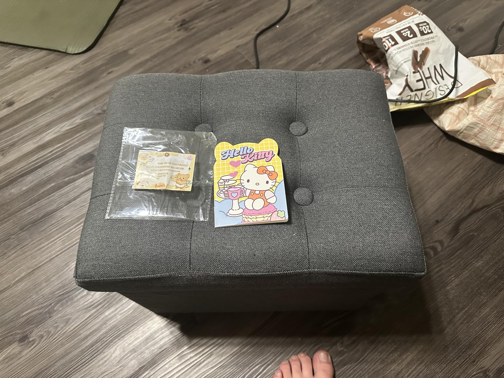 LINMAGCO Ottoman Storage Ottoman with Storage Small Foot Rest Stool Under Desk Stool Short Folding Footrest Linen Cloth Dark Gray 16X12X12IN customer photo 2