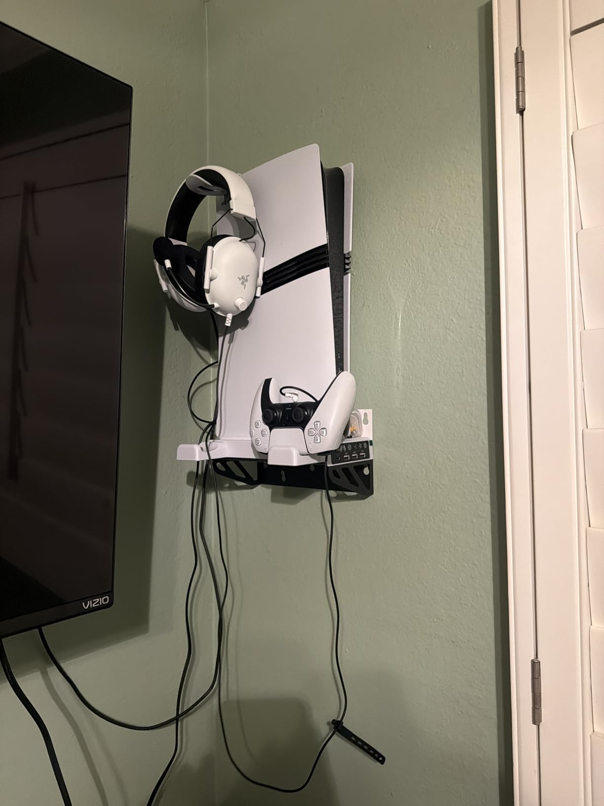 PS5/Slim/Pro Wall Mount Kit with Cooling Fan & Charging Station, PS5 Shelf Floating Mount for All PlayStation 5/Slim/Pro Disc & Digital Console, PS 5 Wall Bracket Behind TV, PS Five Pro Accessories customer photo 2