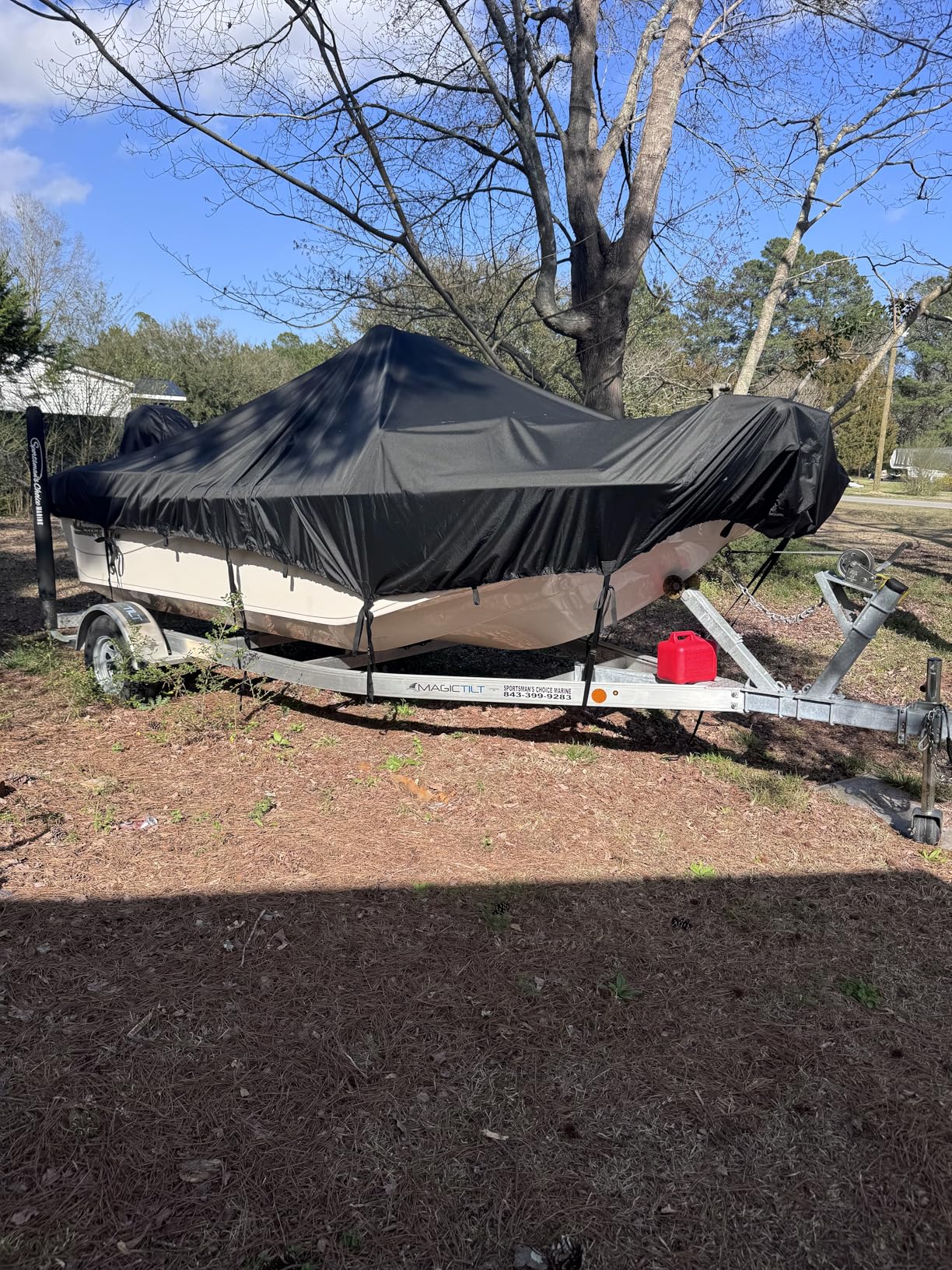 Solim Center Console Boat Cover, 17'-19' Waterproof 1300D PU Heavy Duty Trailerable Boat Cover for Center Console Boat, Marine Grade Oxford UV Resistant Polyester Canvas with 18 Tie Down Straps, Gray customer photo 1