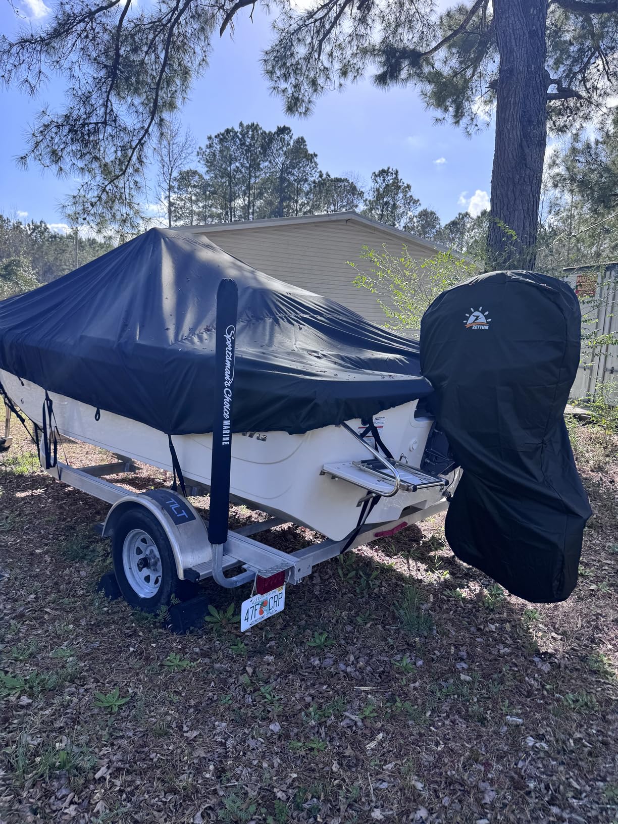 Solim Center Console Boat Cover, 17'-19' Waterproof 1300D PU Heavy Duty Trailerable Boat Cover for Center Console Boat, Marine Grade Oxford UV Resistant Polyester Canvas with 18 Tie Down Straps, Gray customer photo 2