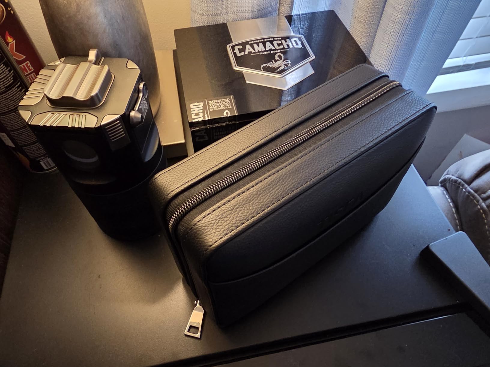 TISFA Cigar Humidor, Leather Cedar Wood Cigar Case with Cigar Lighter, V Cut Cigar Cutter, Cigar Holder 3 in 1, Portable Travel Cigar Humidor Box with Humidifier (Black) customer photo 2