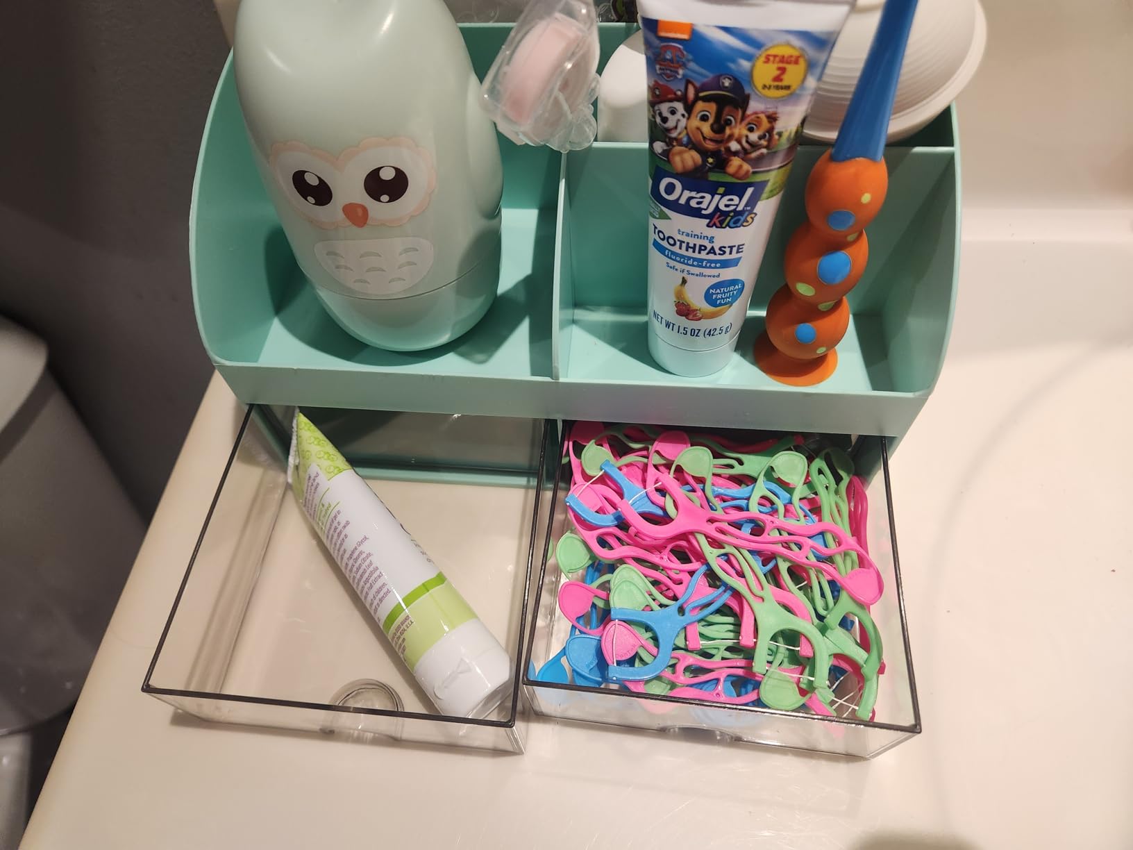 Desk Organizer with 6 Compartments and 2 Drawers, Plastic Makeup Organizer, Pen Holder for Desktop Storage, Desk Organization for School, Home, Office Supplies (White) customer photo 1