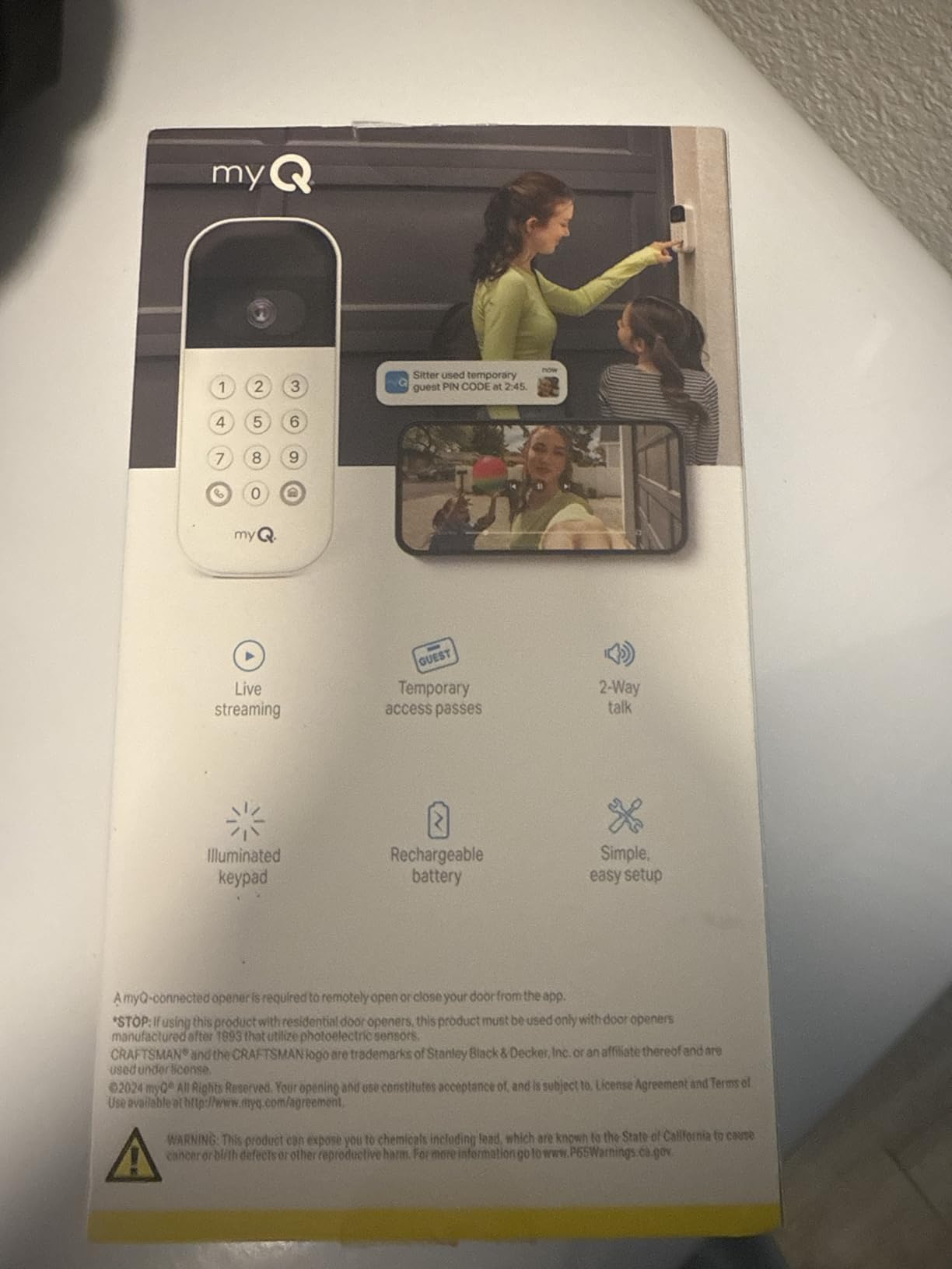 myQ Smart Garage Door Video Keypad with Wide-Angle Camera, Customizable PIN Codes, and Smartphone Control - Take Charge of Your Garage Access Works with Chamberlain, LiftMaster and Craftsman openers, White customer photo 1