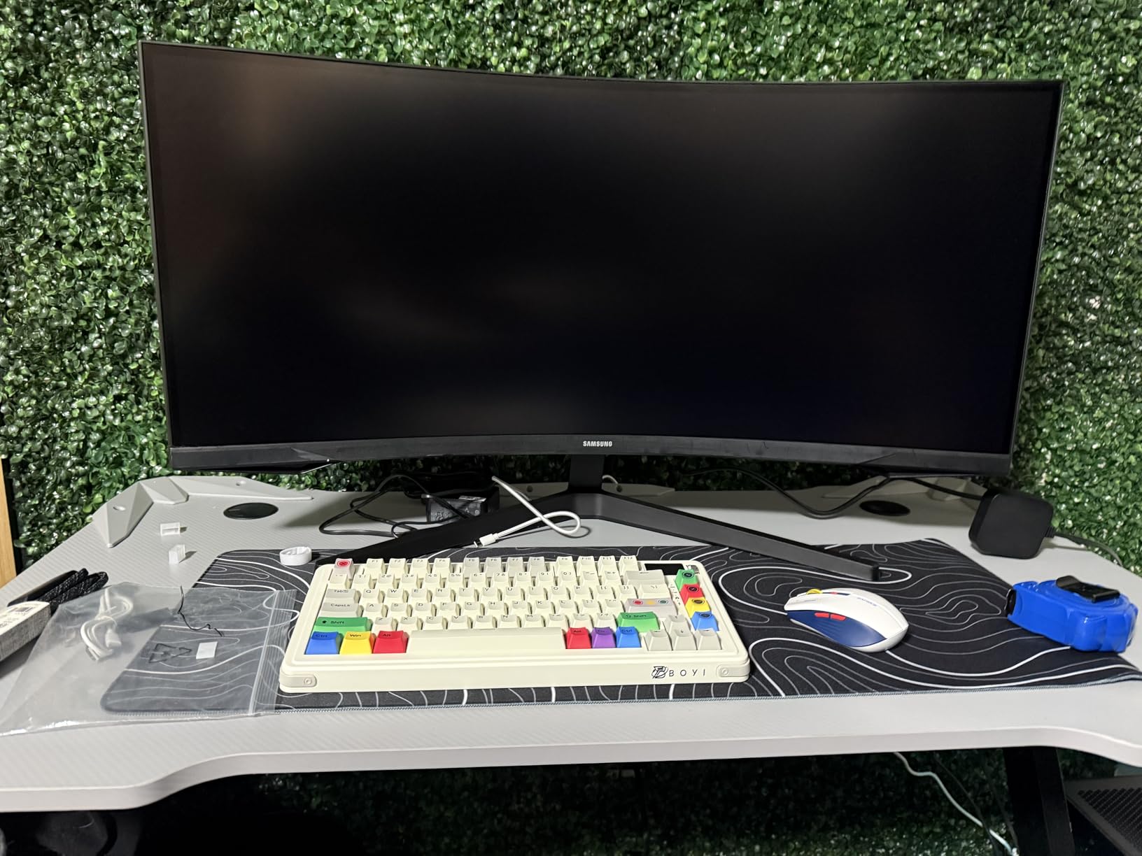 Mouse Pad Gaming Mousepad 31.5 x 11.8in Large Mouse Pad for Keyboard and Mouse with Anti-Slip Rubber Base, Keyboard Pad XL Mouse Mat for Home and Office（Black with White Topographic Line） customer photo 2