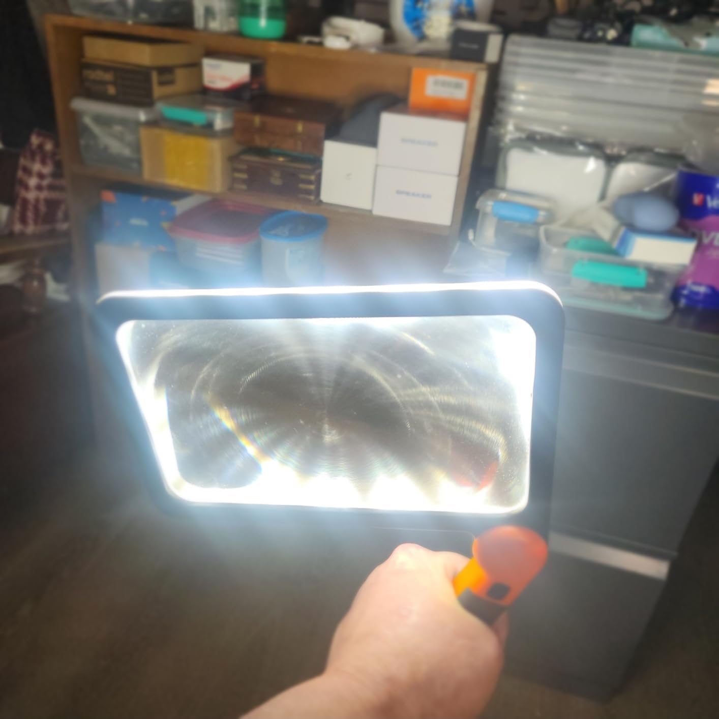 Large Magnifying Glass with Light, Full Page Magnifier 48LED Cold & Warm Light with 3 Modes, Folding Handheld Illuminated Lighted Magnifier for Seniors Low Vision Reading Inspection (Orange) customer photo 1