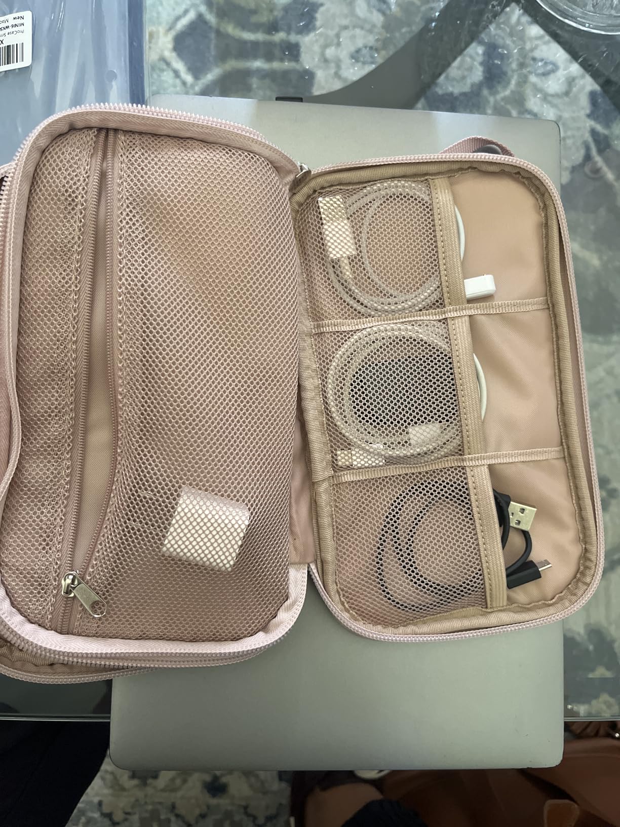 NISHEL Travel Cord Organizer Case, Double Layers Tech Electronic Bag, Essentials for Charger, Cable, Phone, Flash drive, Medium, Pink customer photo 1