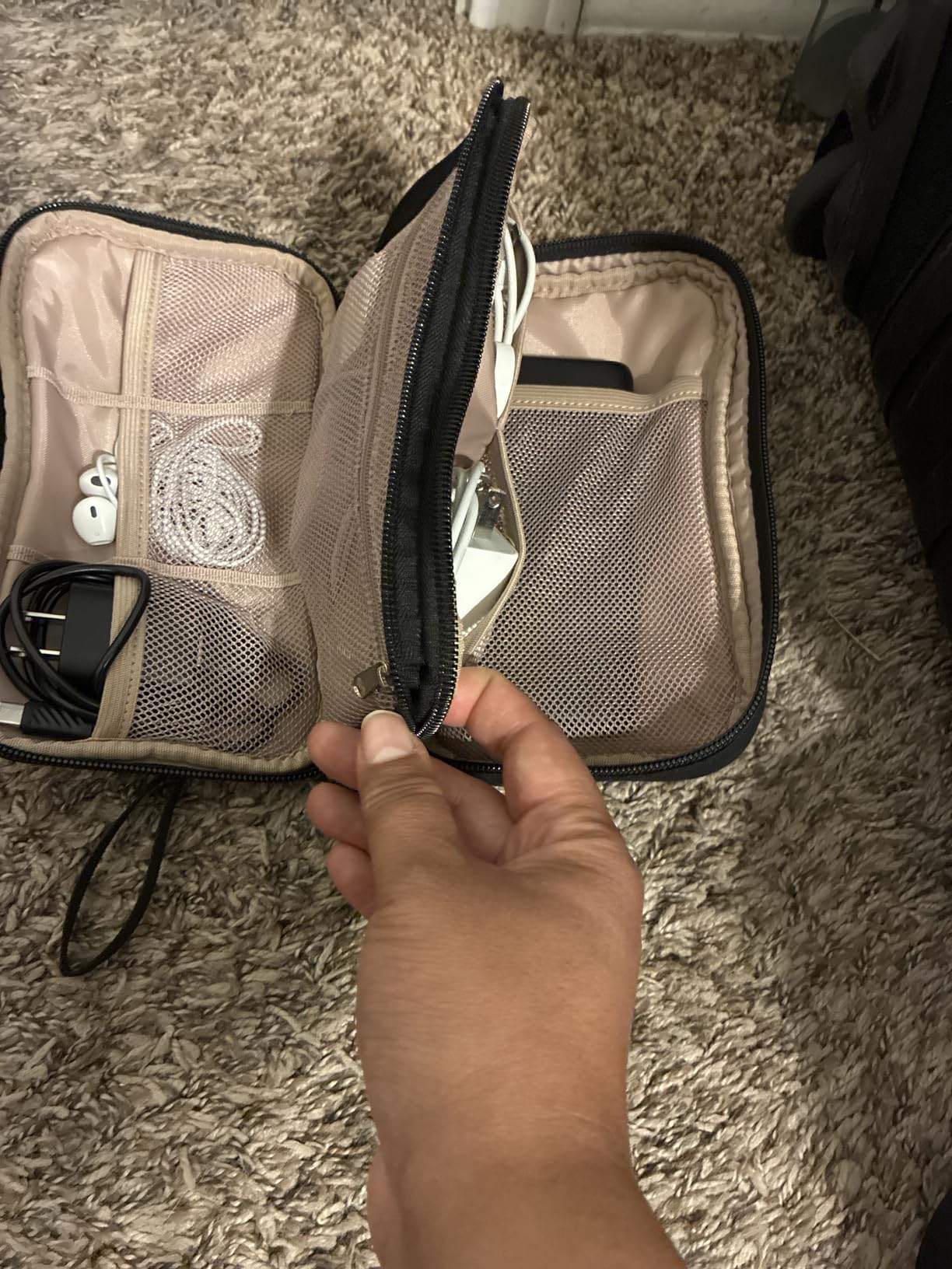 NISHEL Travel Cord Organizer Case, Double Layers Tech Electronic Bag, Essentials for Charger, Cable, Phone, Flash drive, Medium, Pink customer photo 2