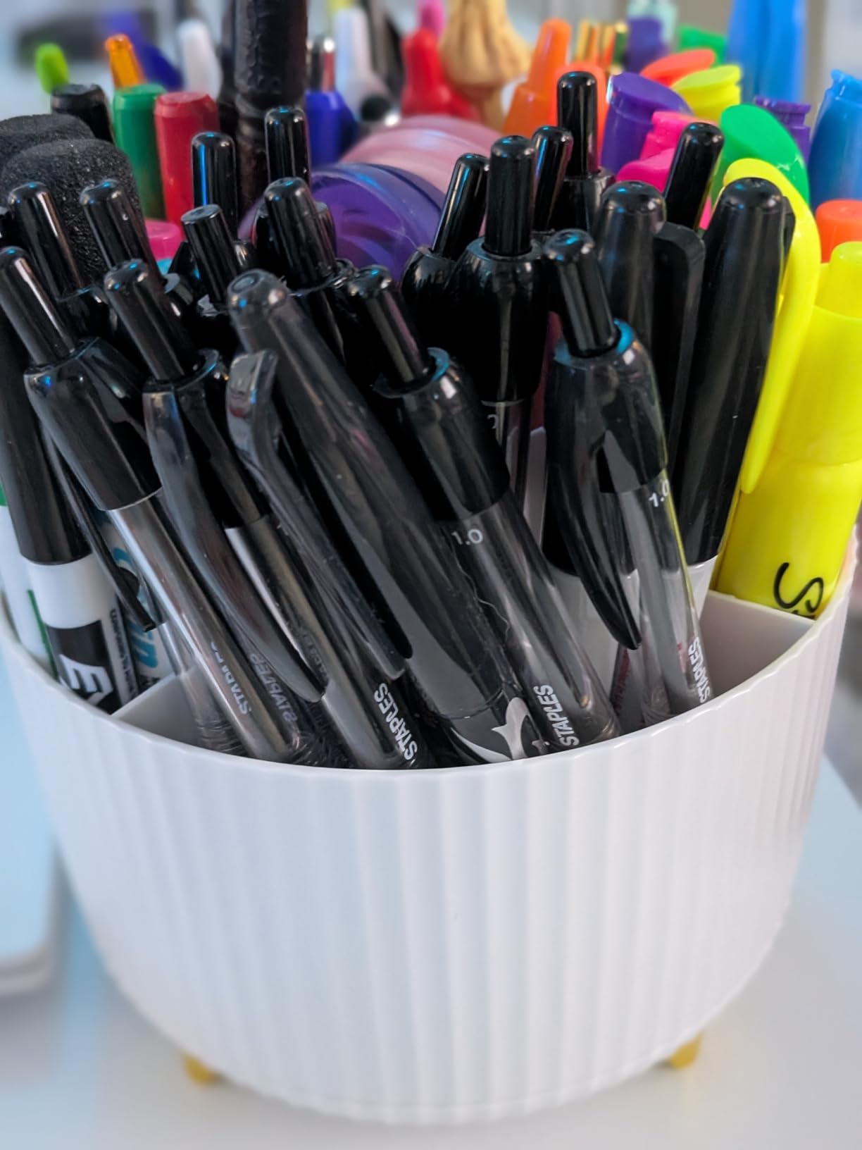 Marbrasse Desk Organizer, 360-Degree Rotating Pen Holder, Desk Organizers and Accessories with 5 Compartments Pencil Holder, Art Supply Storage Box Caddy for Office, Home (White) customer photo 1