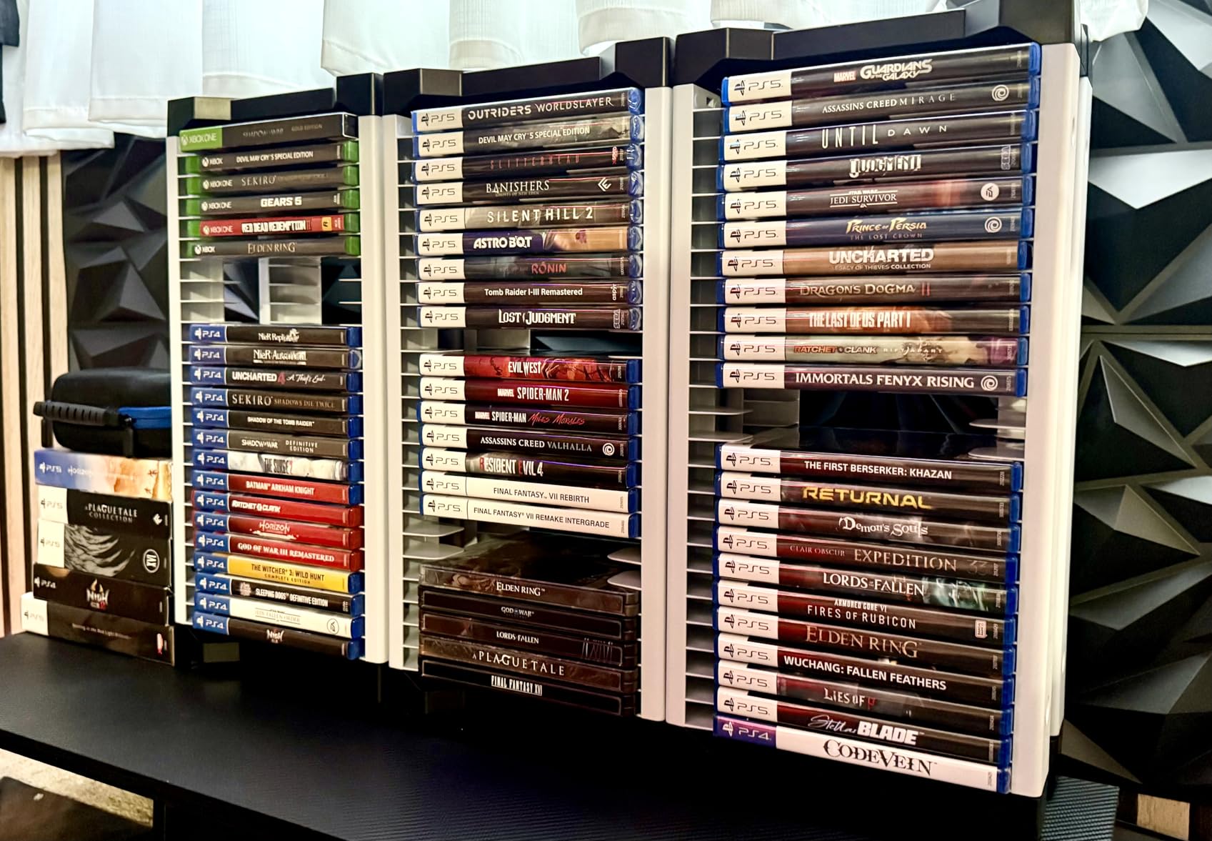 Mcbazel Video Game Storage Stand Tower for PS5/PS4/NS Switch/Switch2/Xbox, Video Game Disk Storage & Controller Headset Holder Kit, Game Disc Holder Vertical Stand Organizer Tower customer photo 1