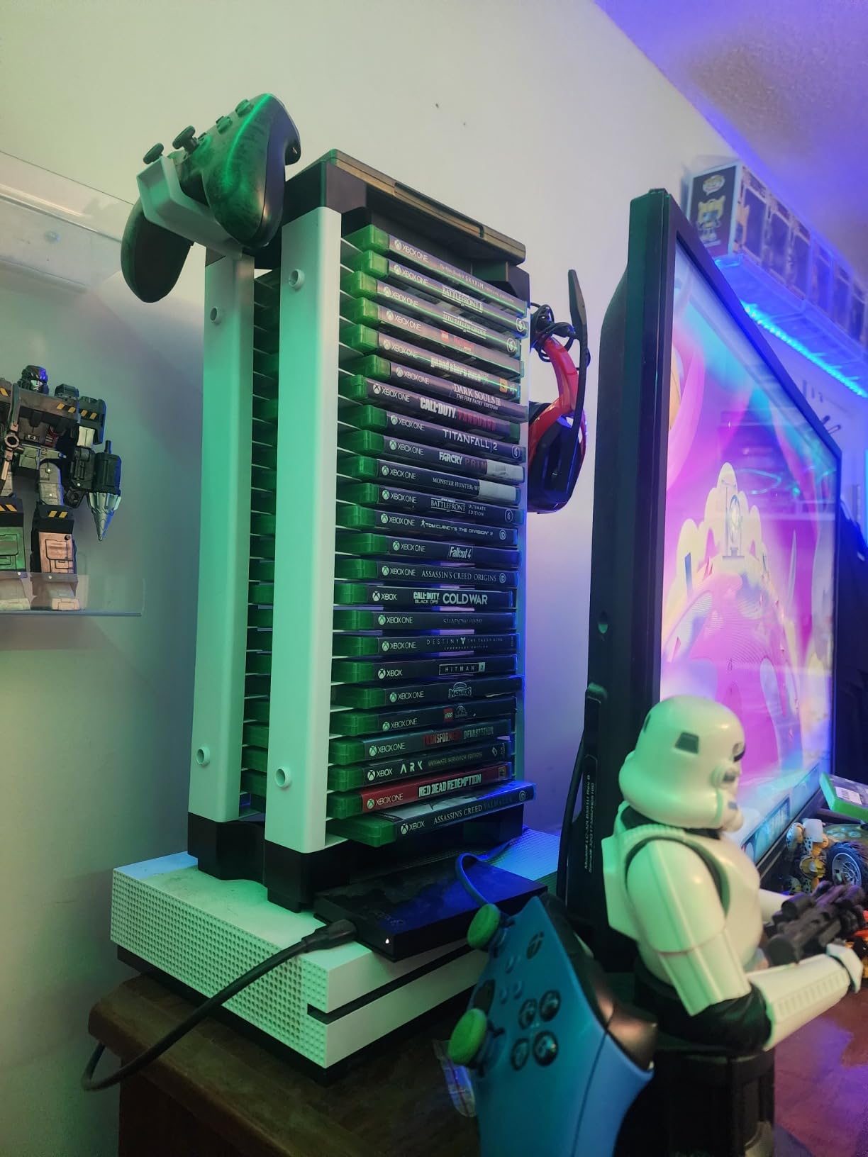 Mcbazel Video Game Storage Stand Tower for PS5/PS4/NS Switch/Switch2/Xbox, Video Game Disk Storage & Controller Headset Holder Kit, Game Disc Holder Vertical Stand Organizer Tower customer photo 2