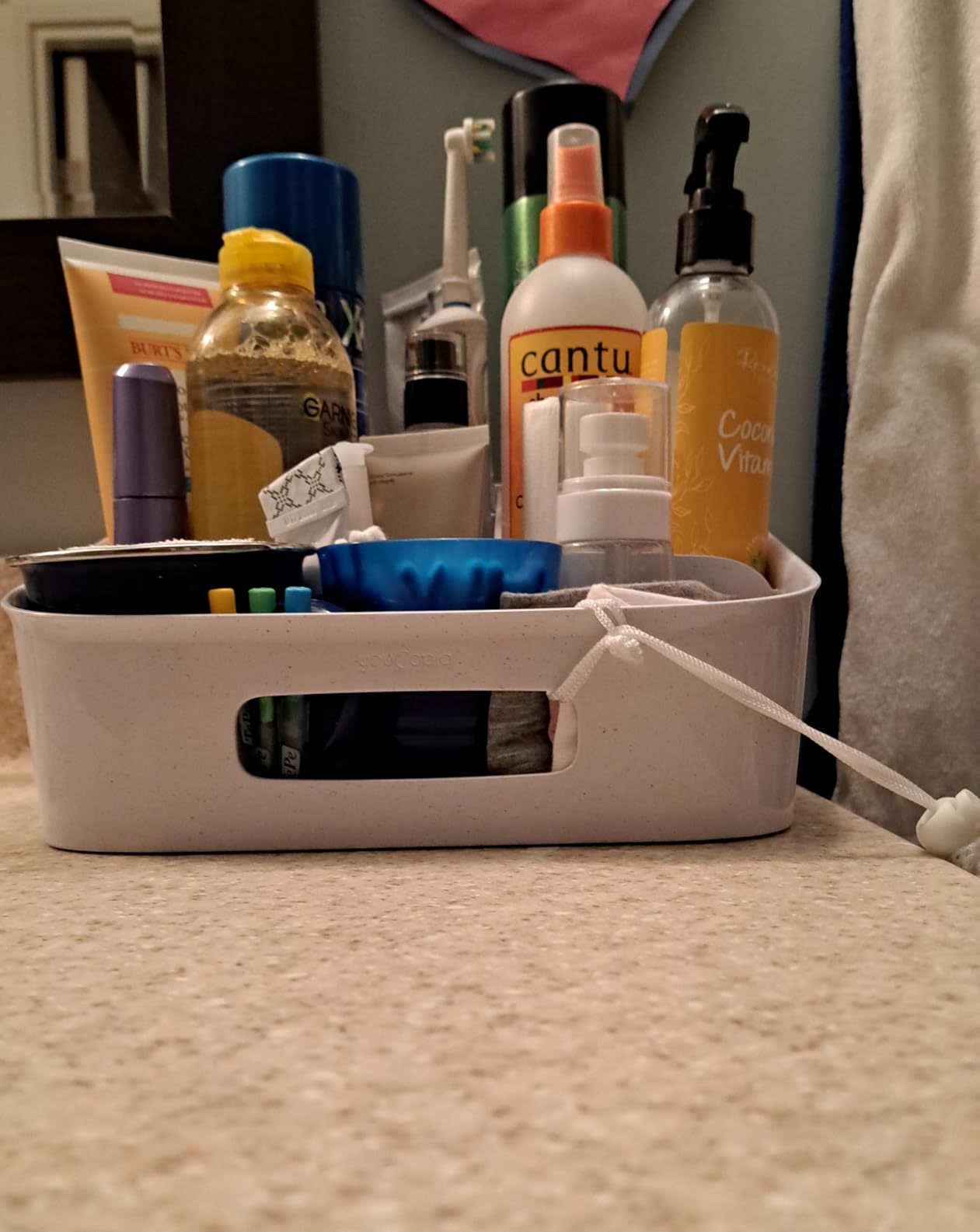 YouCopia ShelfBin Adjustable Snack Bin, BPA-Free Divided Storage Basket for Kitchen Pantry Organization, One Size, Speckled White customer photo 3