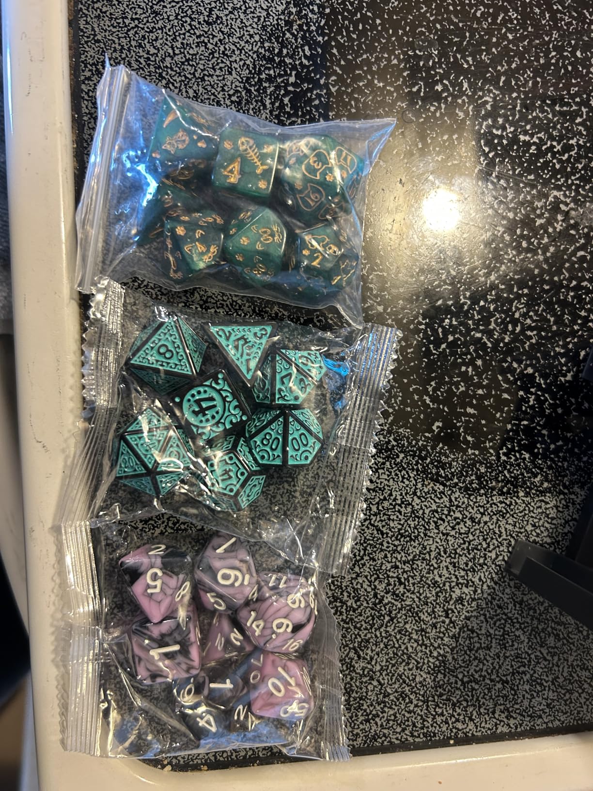 1985 Games Premium Mystery Dice, Set of 7 Polyhedral Dice, DND Dice Set, Premium RPG Dice, Suitable for Role Playing, Table Games (Premium Mystery Pack of 1) customer photo 1