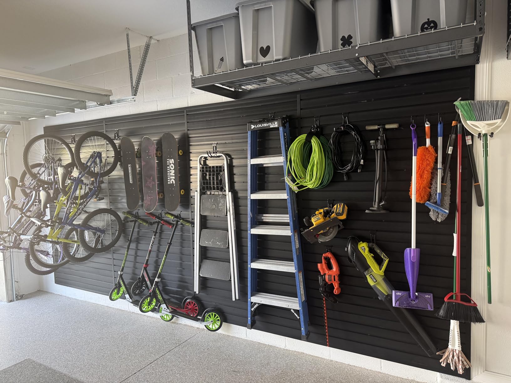 Slat Wall Paneling Garage Wall Organizer, Slatwall Panels Garage Tool Organizer Wall Mount Garage Slat Wall Storage Systems, Slat Board PVC Wall Panels Garage Storage (Black, 8ftx4ft) customer photo 2