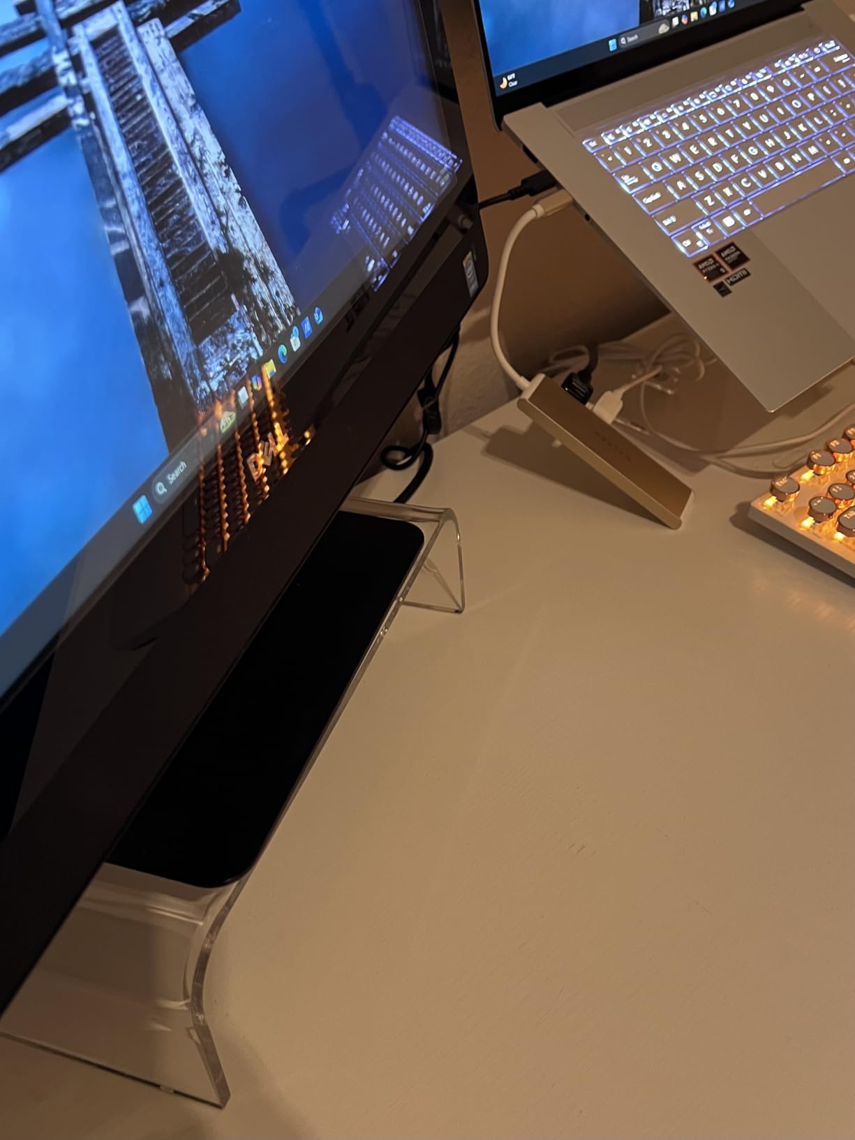 AMT Acrylic Laptop Monitor Stand & Computer Riser with Cat Keyboard Protector, Space-Saving Design, Extra Storage, Clear Shelf - Ideal for Monitors, Laptops, Printers, Desktop Decor customer photo 2