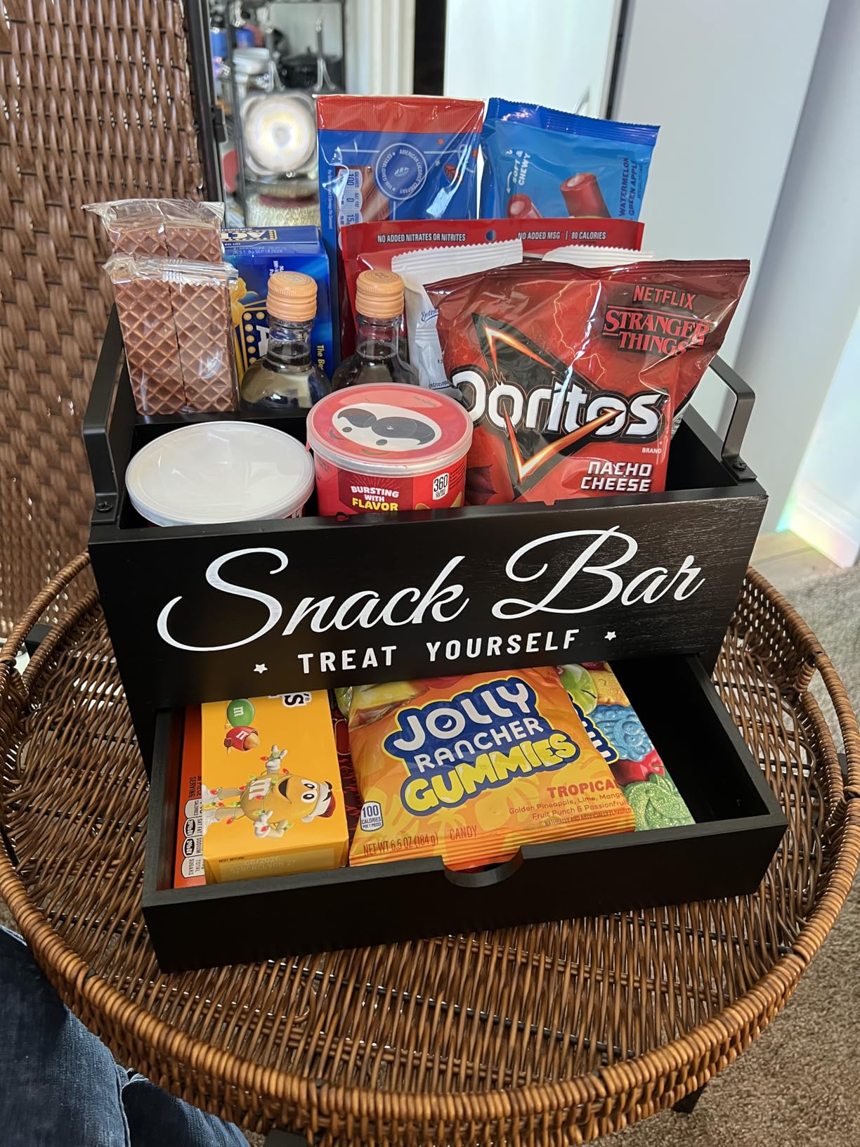 Snack Organizer for Countertop, Wood Pantry Storage Bins with Handles, Snack Bar Organizer for Kitchen, Office, 4 Compartment Food Container Snack Box with Drawer, Pantry Organizer for Chips, Candy customer photo 2