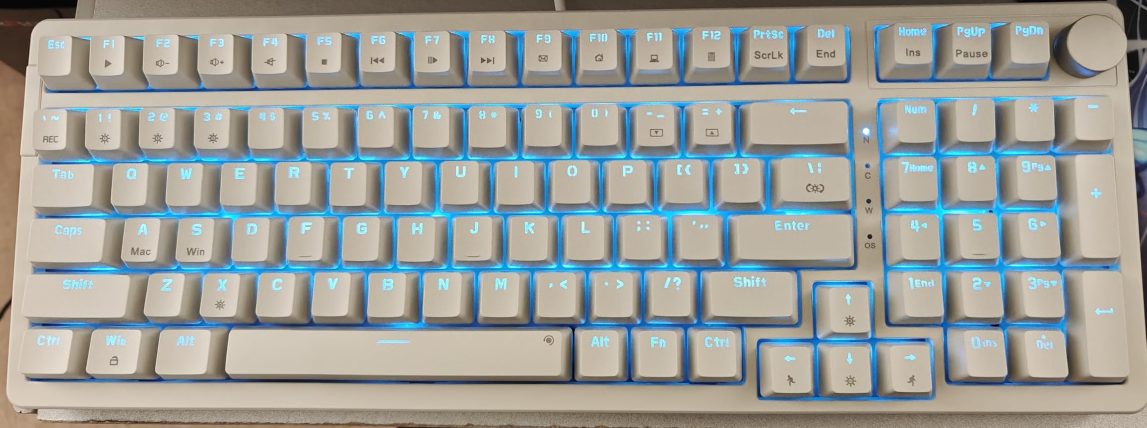 FIRSTBLOOD ONLY GAME. AK992 Retro Wired Mechanical Keyboard, 98 Keys Full Layout, Hot-Swappable USB Gaming Keyboard with Red Switches, Multimedia Keys Knob, Blue Backlit, Anti-Ghosting, Grey customer photo 1