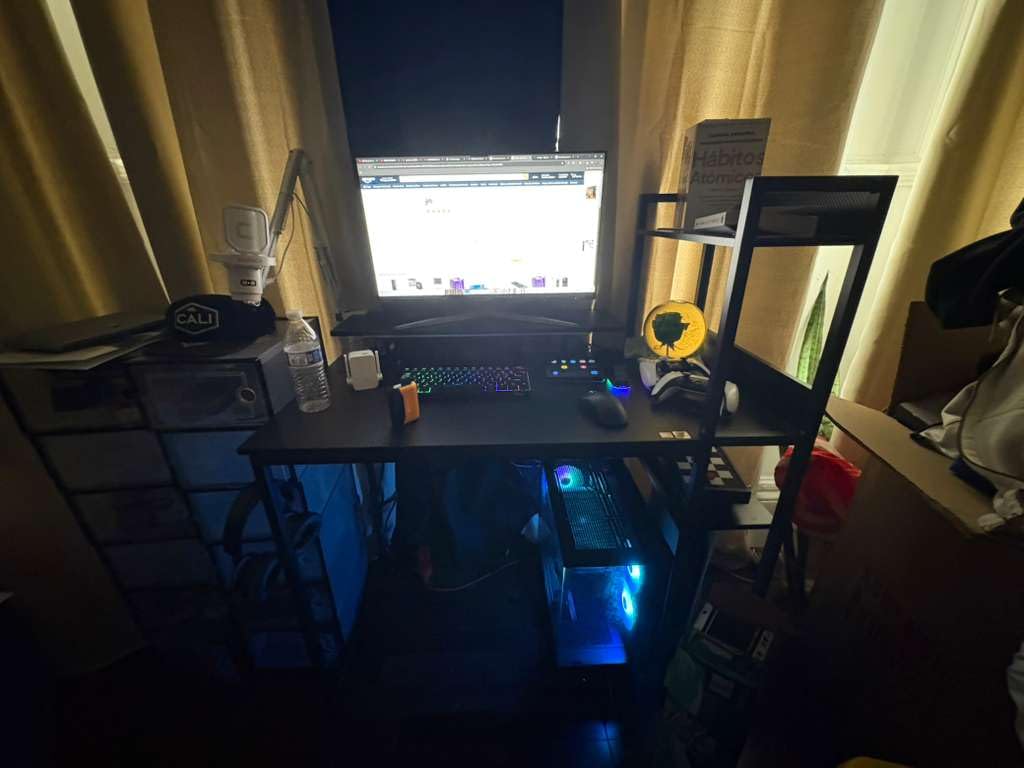 ODK Reversible Gaming Desk LED Lights, 40 Inch Computer Desk with Storage Shelves & Monitor Stand, Study Table for Home Office, Small Space Bedroom, Carbon Fiber Black customer photo 2