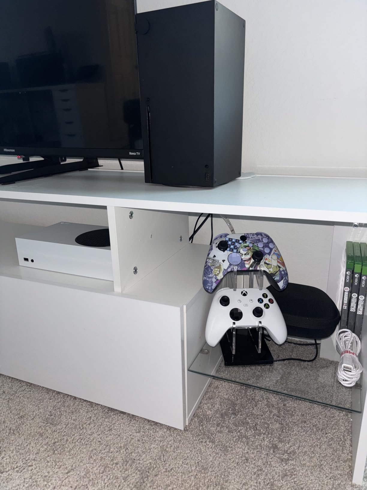 FYY Game Controller Holder 2 Tiers - Universal Dual Controller & Headphone Stand, Acrylic Clear Display Stand Compatible with Nintendo Switch, Xbox, PS5, PS4 - Desk Mounts customer photo 1