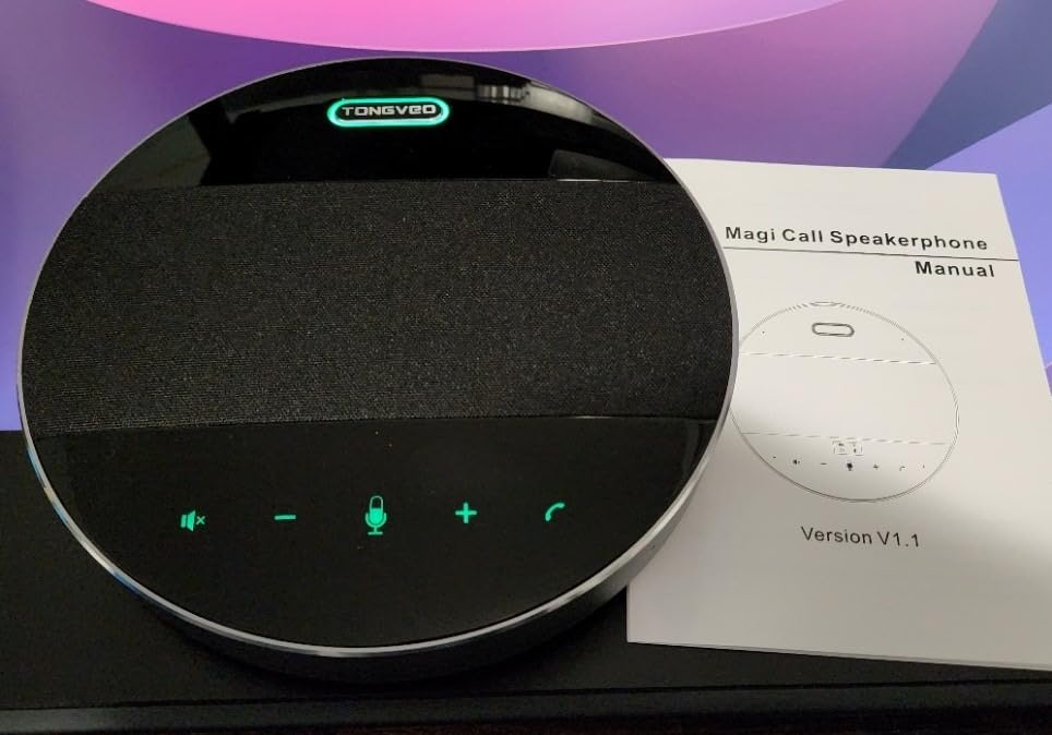 TONGVEO 2-in-1 Conference Speaker and Microphone, Daisy Chain Wireless Bluetooth Speakerphone with 360° omnidirectional mics USB/Dongle/Bluetooth Connection 18H Talk Time for 15-30 People Meeting customer photo 1