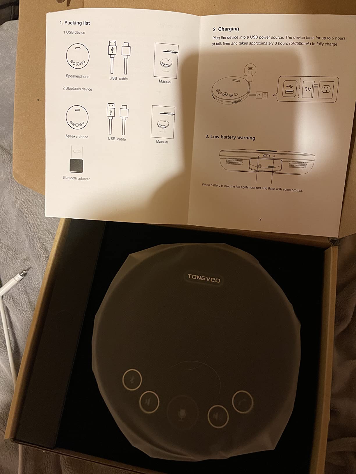 TONGVEO 2-in-1 Conference Speaker and Microphone, Daisy Chain Wireless Bluetooth Speakerphone with 360° omnidirectional mics USB/Dongle/Bluetooth Connection 18H Talk Time for 15-30 People Meeting customer photo 2