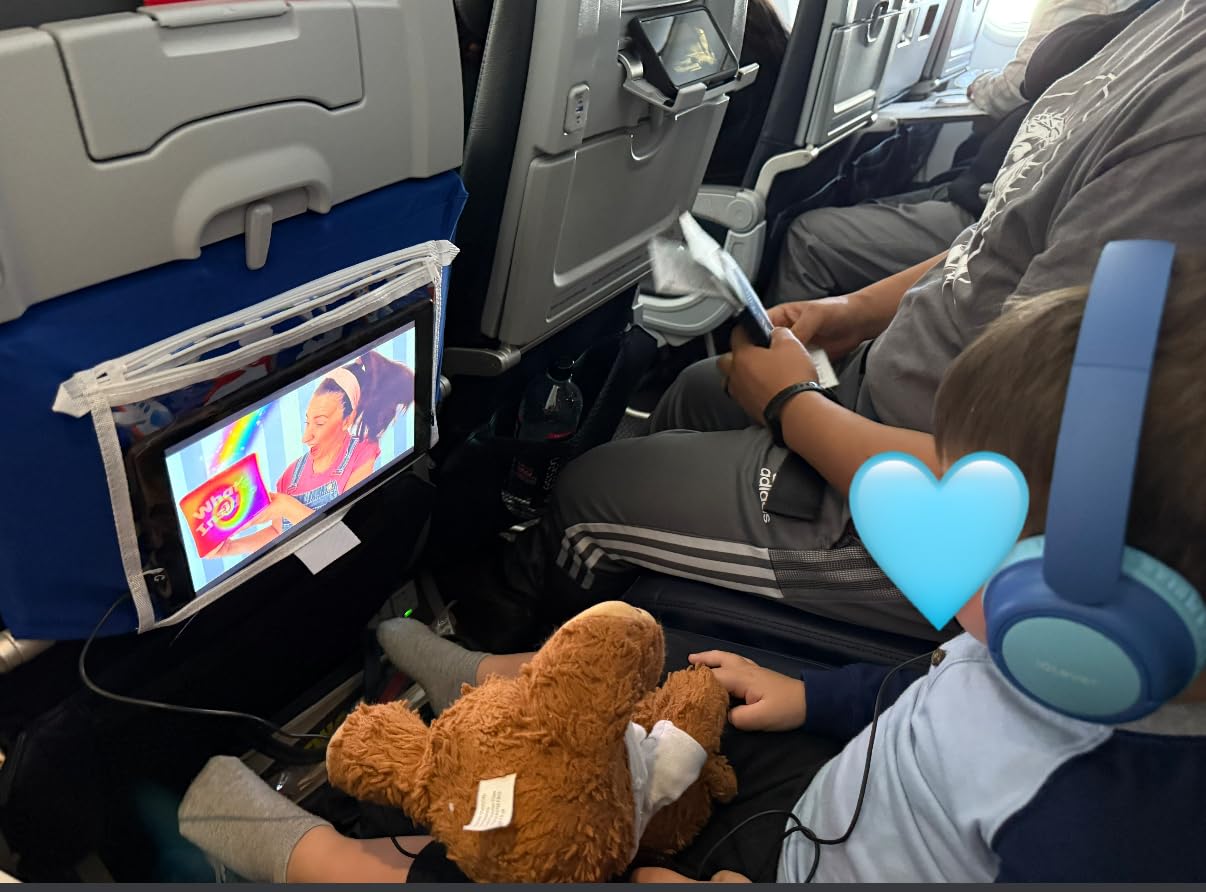 Lusso Gear Airplane Tray Table Cover - Organize Kids Travel Essentials - Snack & Toy Pockets for Airplane Toys for Toddlers 1-3 - Foldable Tablet Stand for Travel Toddler Essentials - Plane Pattern customer photo 2