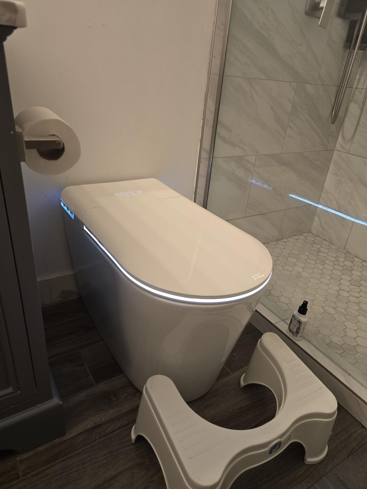 Smart Toilet with Warm Water Sprayer and Dryer, One Piece Bidet Toilet with Auto Dual Flush Foot Sensor Operation, Heated Seat Smart with Built In Fahrenheit LED Display customer photo 1