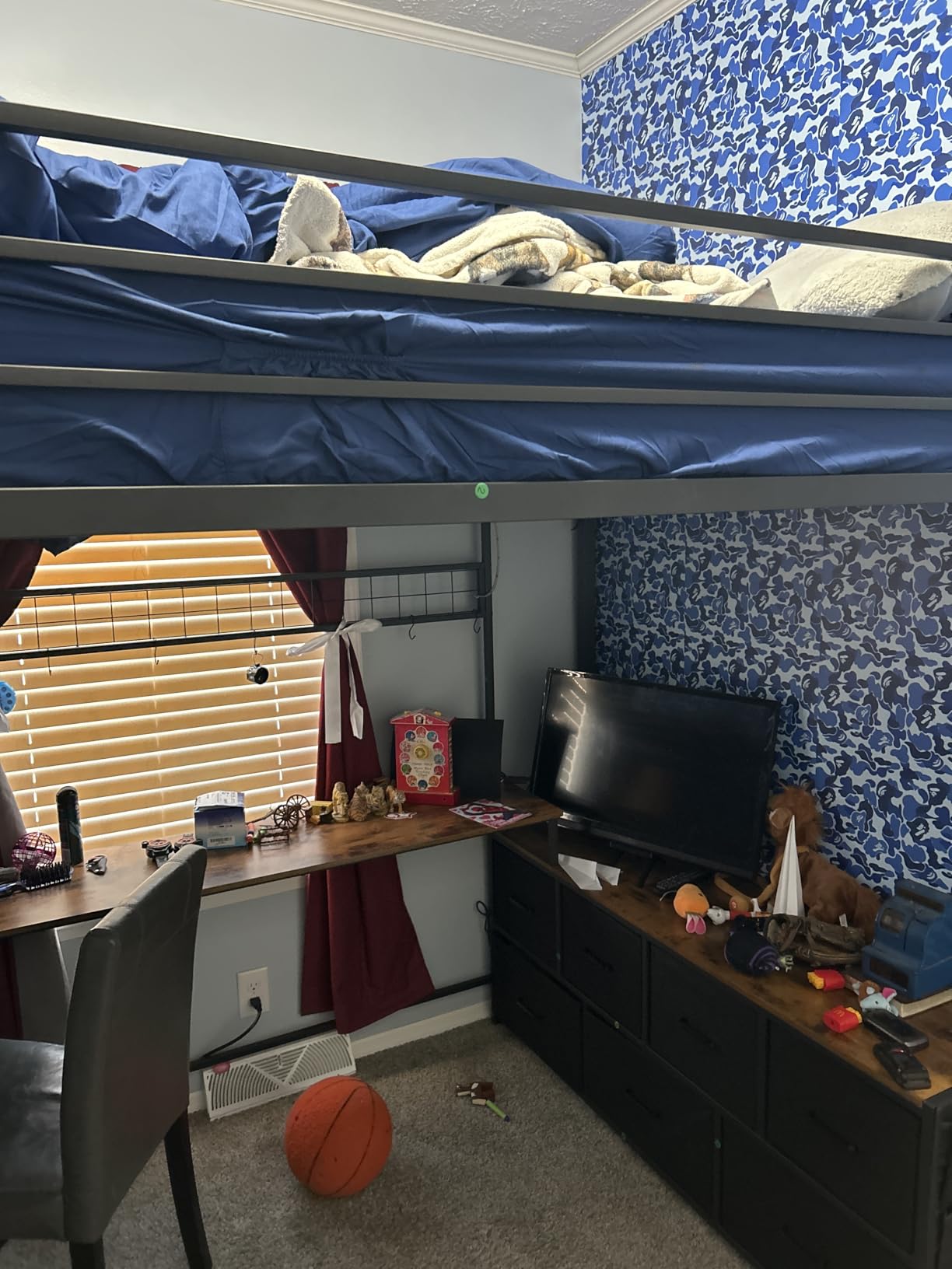 DICTAC Twin Loft Bed with L-Shaped Desk, LED Lights,Charging Station LED Metal Kids Loft Bed Twin Size with 3 Storage Shelves and 3 Fabric Drawers, Safety Guard & Ladder,No Box Spring Needed, Black customer photo 1