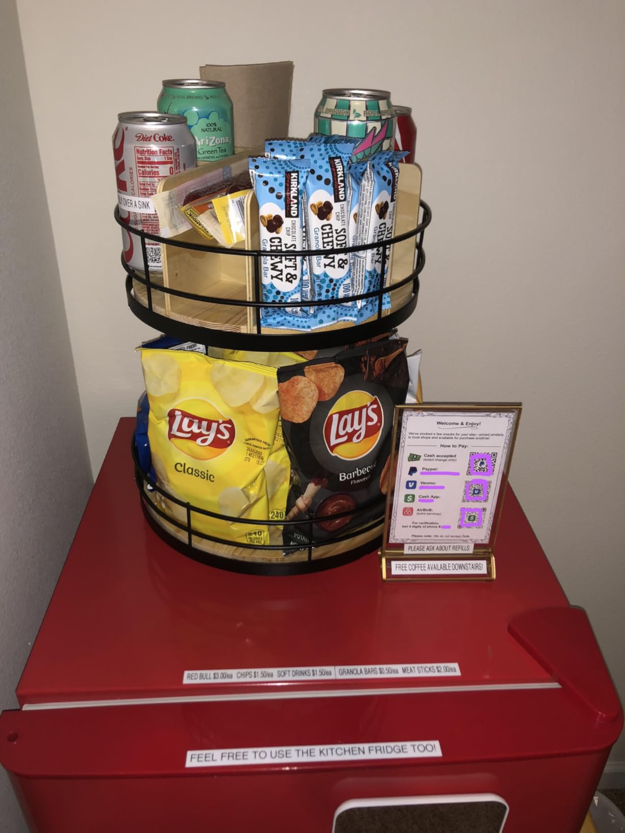 Snack Organizer - Versatile Snack Storage 2 Tier Lazy Susan with Convenient Grab-and-Go Design, Wood and Metal Snack Holder for Home, Office, Breakroom, 12.13