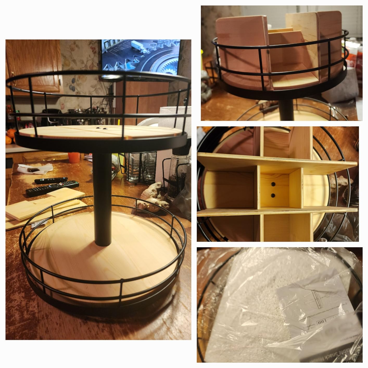 Snack Organizer - Versatile Snack Storage 2 Tier Lazy Susan with Convenient Grab-and-Go Design, Wood and Metal Snack Holder for Home, Office, Breakroom, 12.13