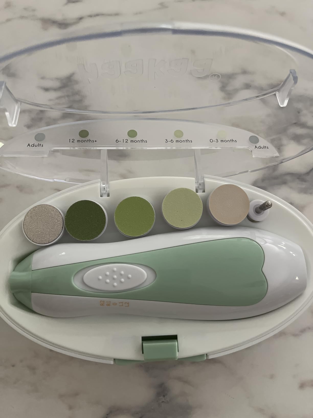 haakaa Baby Nail File Electric Baby Nail Care Set with LED Light, Baby Nail Clippers for Newborn/Infants/Adults Toenails and Fingernails, 6 Replacement Heads & Storage Case, Green customer photo 1