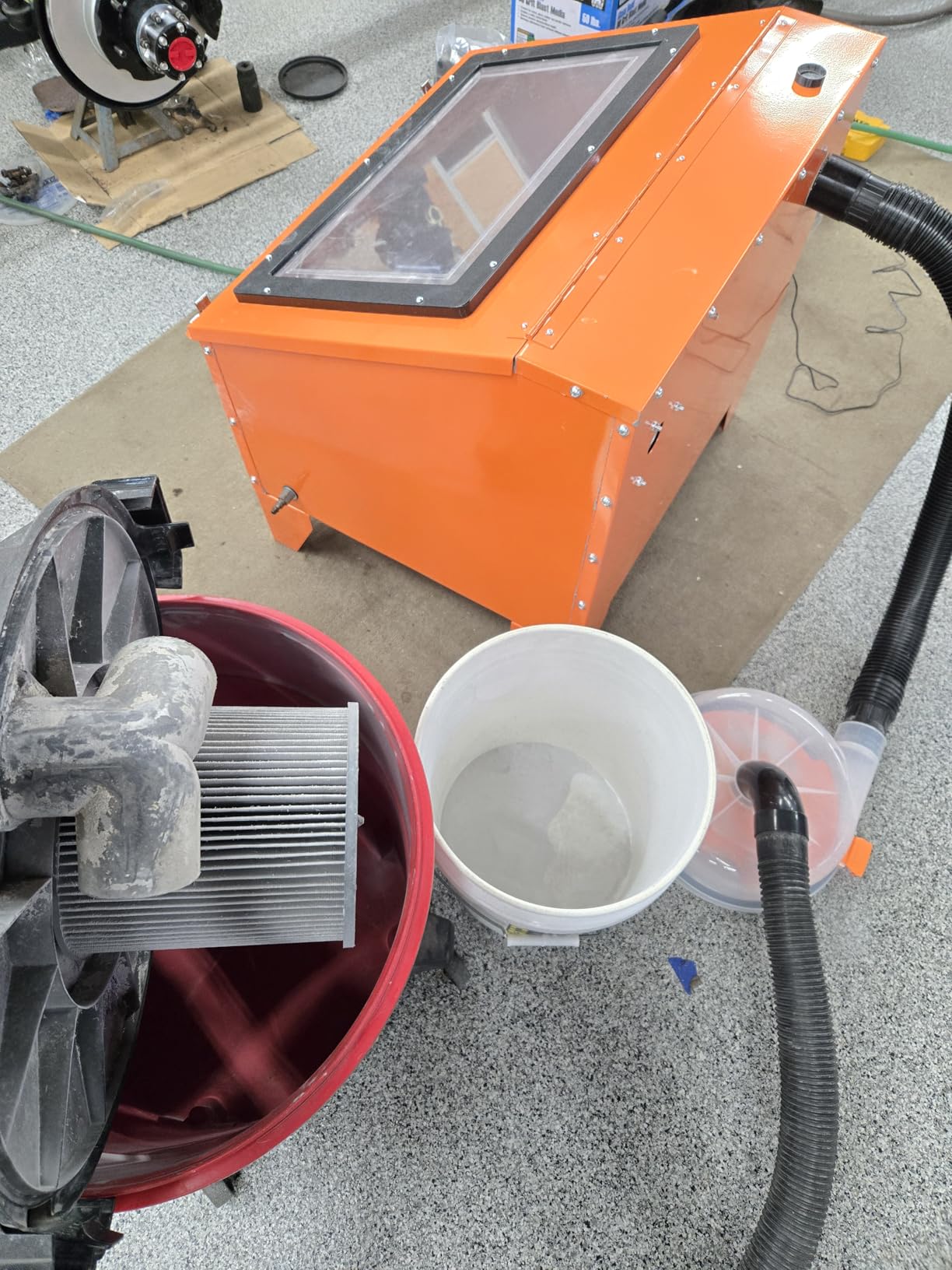 The Dustopper PRO, Low-Profile Dust Separator for Shop Wet/Dry Vacuums with at least 5HP. Includes High-Flow 90 Degree Sweep Elbows and Connection Hose. Fits Standard 5 Gallon Buckets, Made in USA customer photo 1