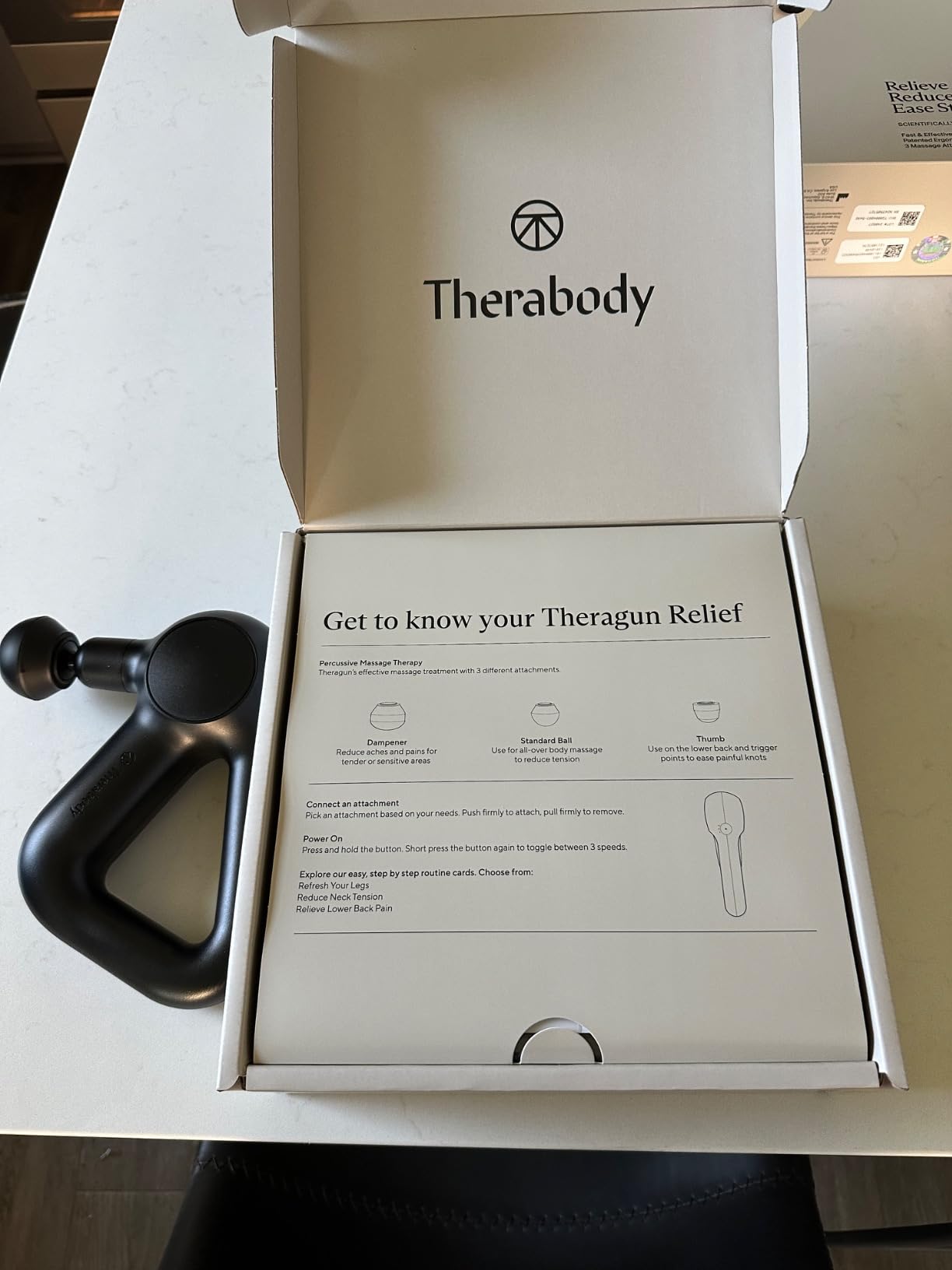 TheraGun Therabody Relief Handheld Percussion Massage Gun - Easy-to-Use, Comfortable & Light Personal Massager for Every Day Pain Relief Massage Therapy in Neck, Back, Leg, Shoulder and Body (Navy) customer photo 2