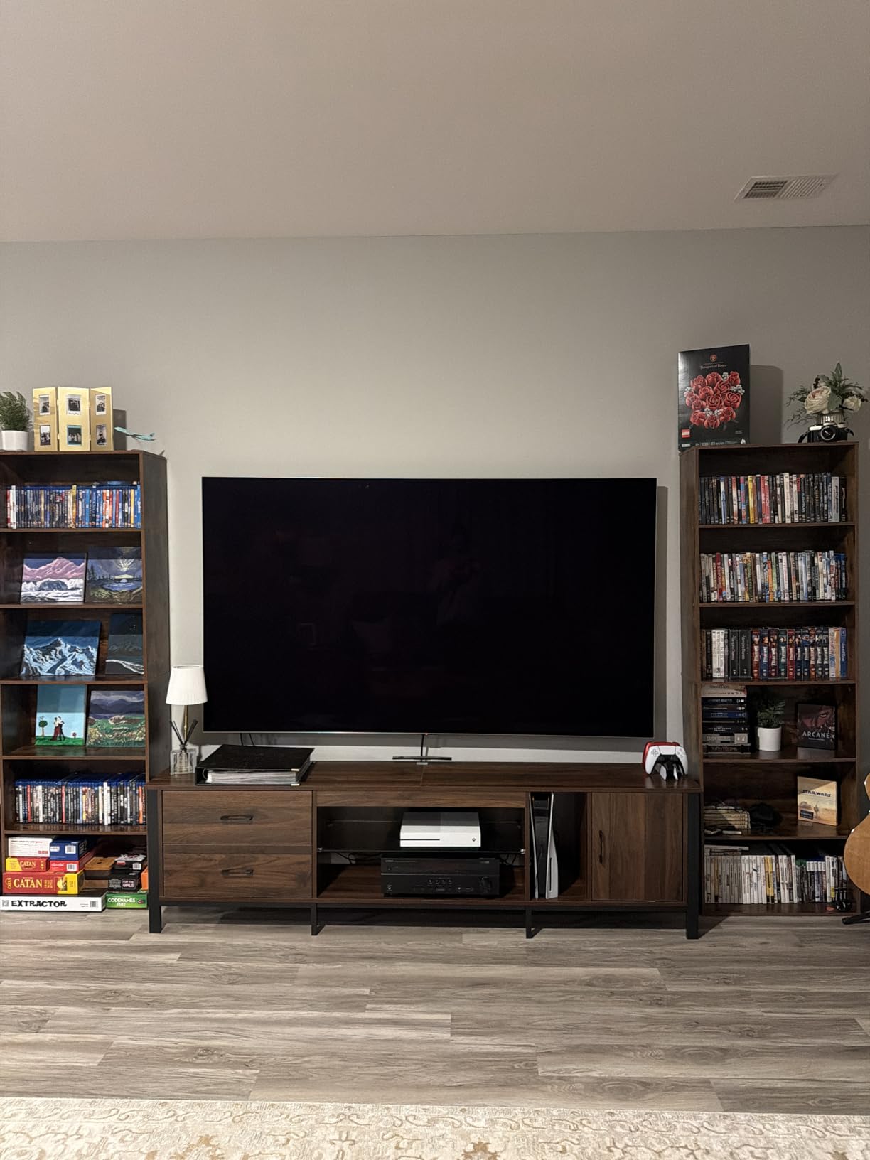 Bestier TV Stand for 75/80/85 inch TV, LED Gaming Entertainment Center, Modern TV Cabinet with Glass Shelves for Living Room, Media Console with 2 Storage Drawers & Cabinets for Bedroom, Walnut customer photo 2