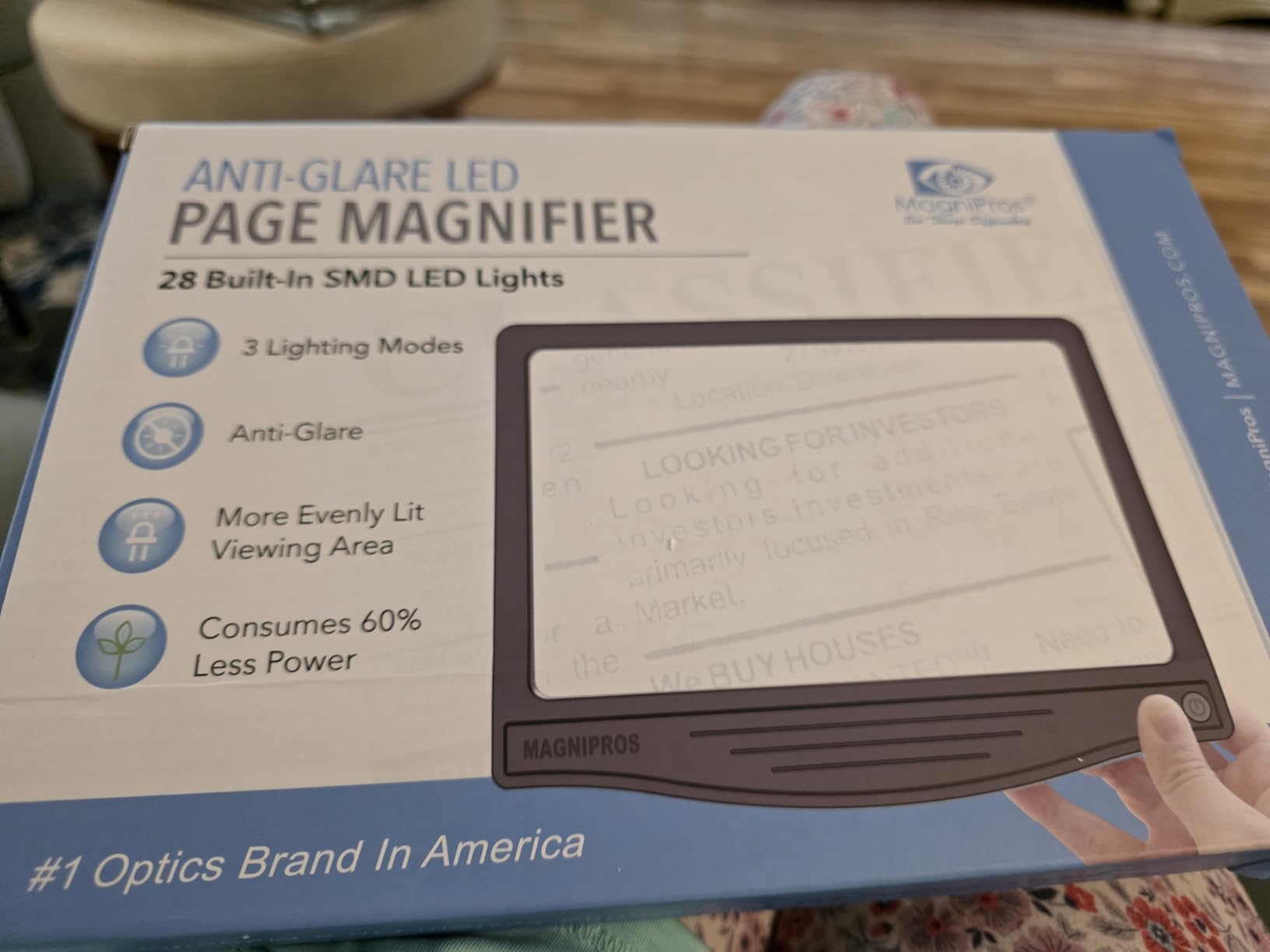 MAGNIPROS 5X Large LED Full Page Magnifying Glass w/Collapsible Hands-Free Stand & 3 Color Light Modes to Reduce Eye Strain-Ideal Reading Small Prints, Crafting, Low Vision & Seniors customer photo 2