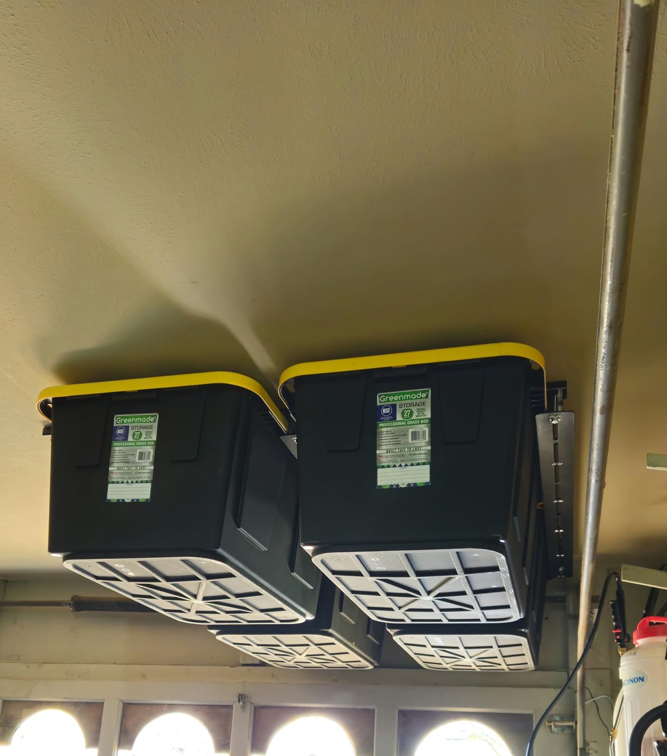 TORACK Garage Ceiling Bin Storage Rack, Overhead Tote Storage Rail System Heavy Duty Adjustable Tote Slide Rails Garage Bins Storage System(Black, Bins are not included) customer photo 2