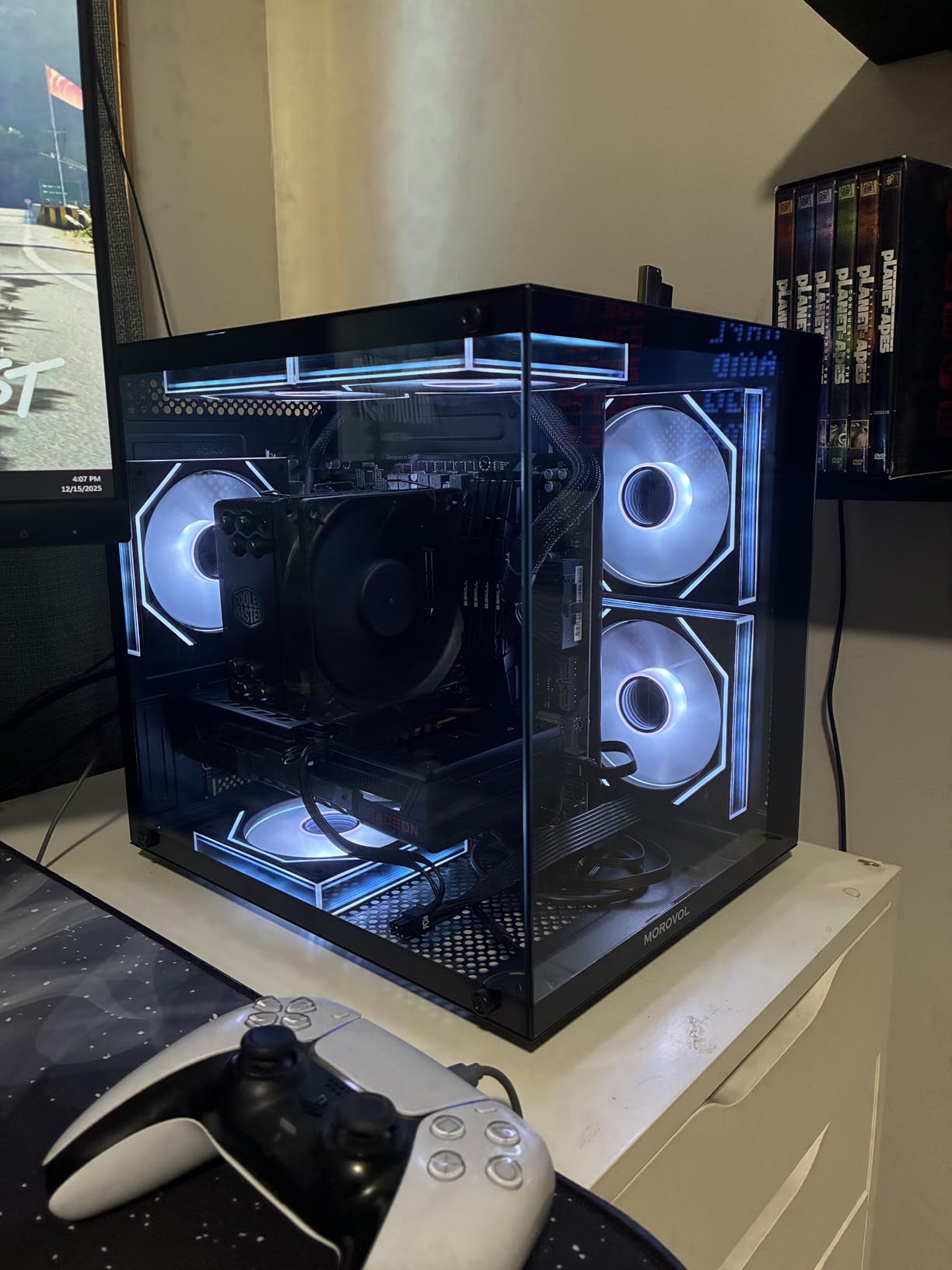 MATX PC Case,270° Panoramic Tempered Glass Panel Gaming PC Case,3 Fans Pre-Installed Micro-ATX Computer Case,USB 3.0,Black(V3) customer photo 1