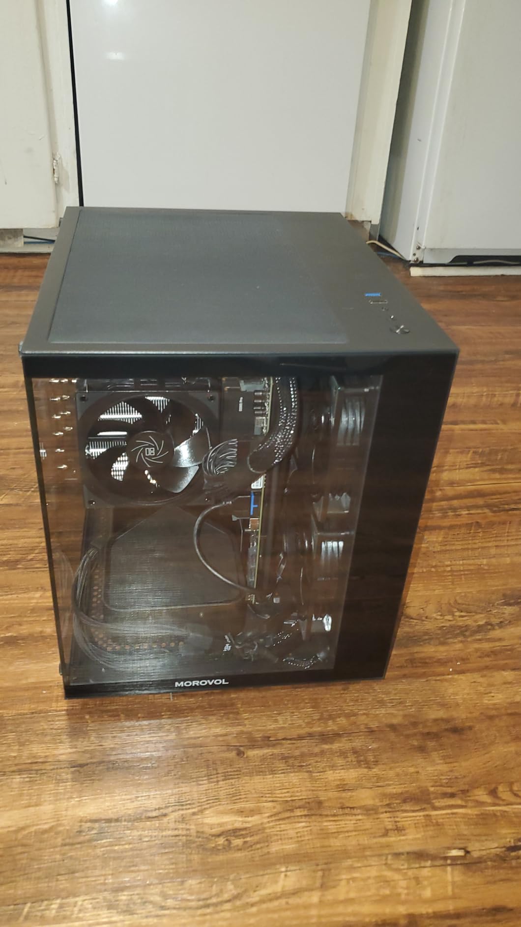 MATX PC Case,270° Panoramic Tempered Glass Panel Gaming PC Case,3 Fans Pre-Installed Micro-ATX Computer Case,USB 3.0,Black(V3) customer photo 2