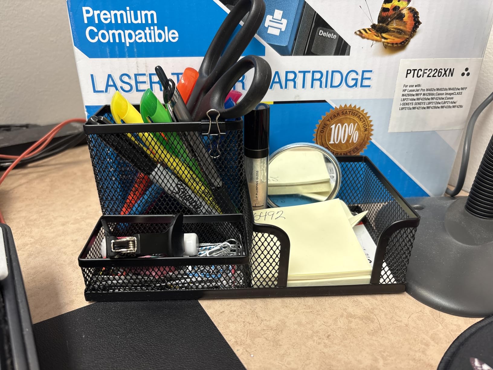 M&G Mesh Pen Holder Desk Organizers Pencil Holder for Desk Black, 3 Compartments Metal Office Supply Organizer with Sticky Notes Holder for School Home Office customer photo 1