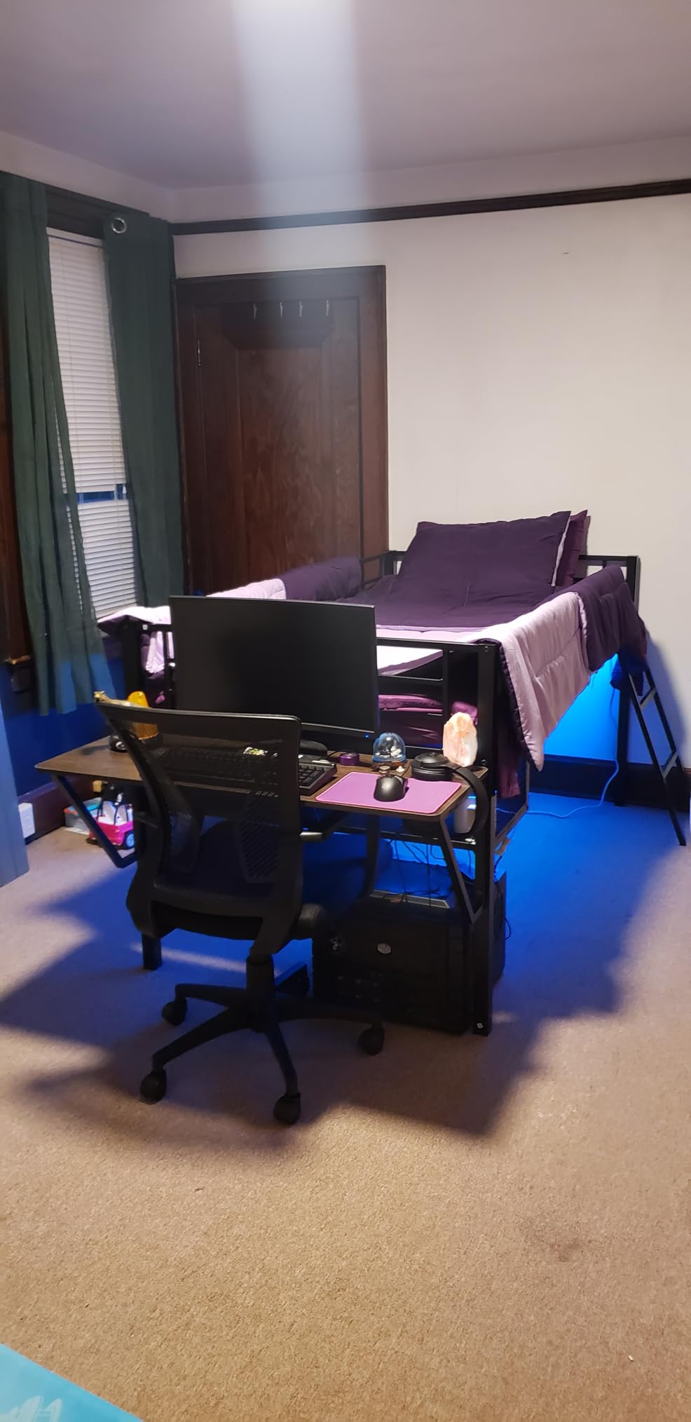 Linique Twin Size Gaming Loft Bed with Desk, LED and Staircase, Metal Loft Bed Frame with Vented Mesh Undercarriage Storage, Black customer photo 1