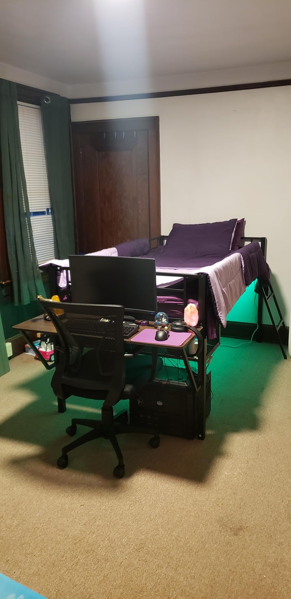 Linique Twin Size Gaming Loft Bed with Desk, LED and Staircase, Metal Loft Bed Frame with Vented Mesh Undercarriage Storage, Black customer photo 2