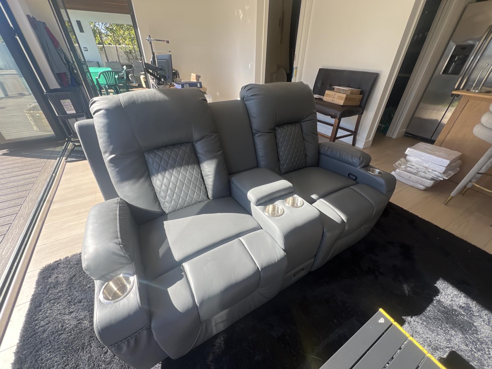 YONISEE Large Loveseat Recliner, Loveseat Recliner Sofa with Storage Console, Recliner Chair with USB Ports, 2 Cell Phone Holders, Cup Holder, Loveseat Couch for Living Room customer photo 2