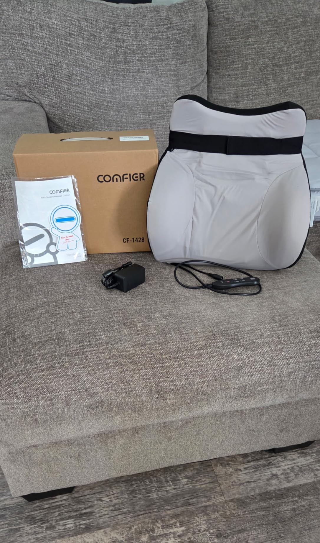 COMFIER Back Lumbar Support Pillow for Office,Car,Heated Back Support with 4 Shiatsu Massage Heads & Heating Function, Memory Foam Lumbar Pillow for Computer Gaming Chair-Gray customer photo 1