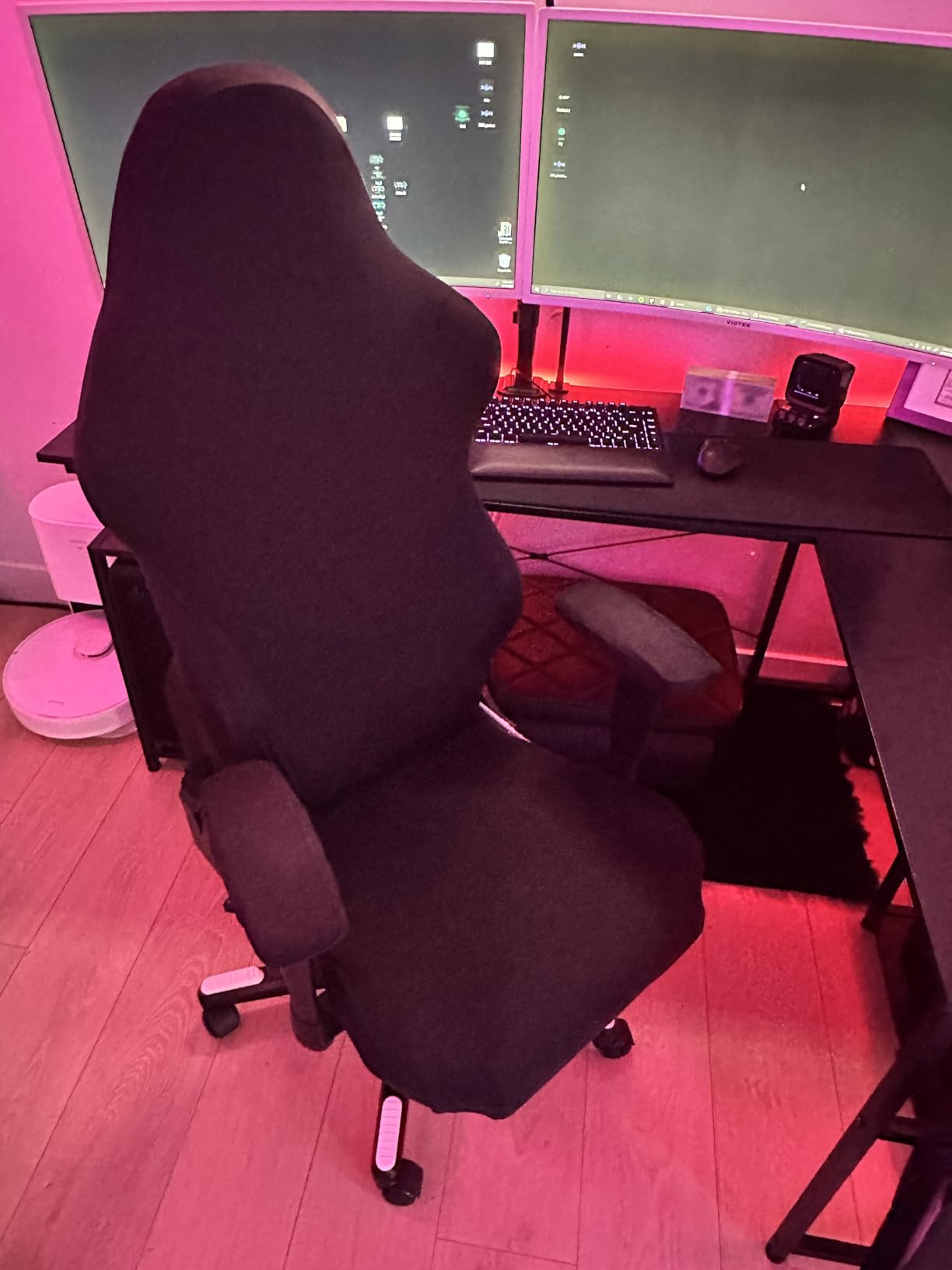 Gaming Chair Cover, Ergonomic Office Computer Game Chair Slipcovers, Stretchy Polyester Covers, 4pc/Set with Armrest Covers/Back/Seat Cover for Reclining Racing Gaming Chair Black customer photo 1