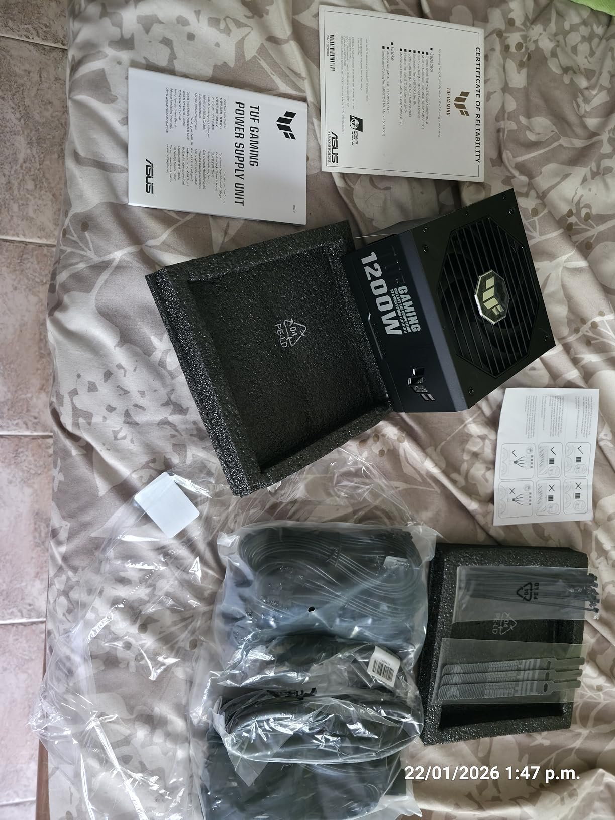 ASUS TUF Gaming 1200W Gold (1200 Watt, ATX 3.0 Compatible Fully Modular Power Supply, 80+ Gold Certified, Military-Grade Components, Dual Ball Bearing, Axial-tech Fan, PCB Coating, 10 Year Warranty) customer photo 1