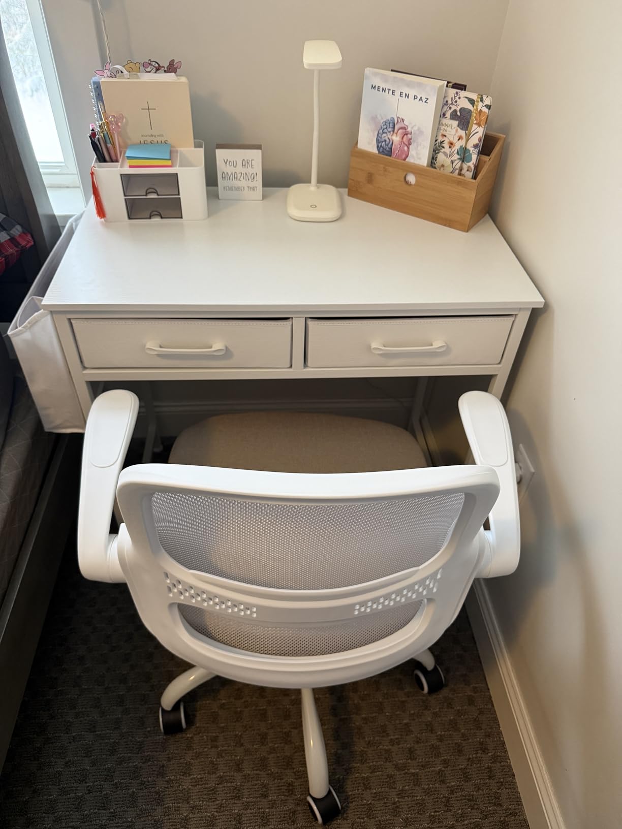 DLisiting Small Desk with Fabric Drawers for Bedroom, 32 Inch Gaming Desk with 2 Drawers for Small Space, Study Writing Table PC Desks, Black customer photo 1