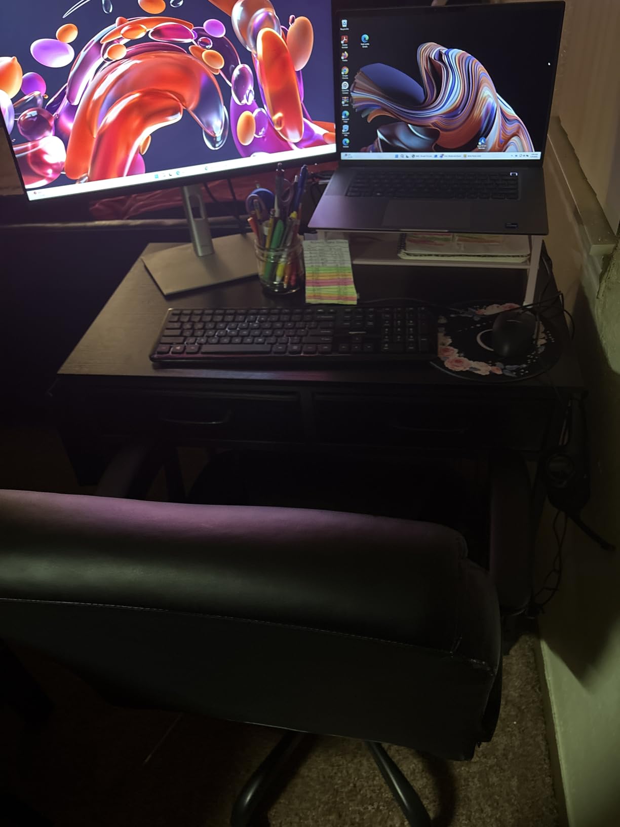 DLisiting Small Desk with Fabric Drawers for Bedroom, 32 Inch Gaming Desk with 2 Drawers for Small Space, Study Writing Table PC Desks, Black customer photo 2