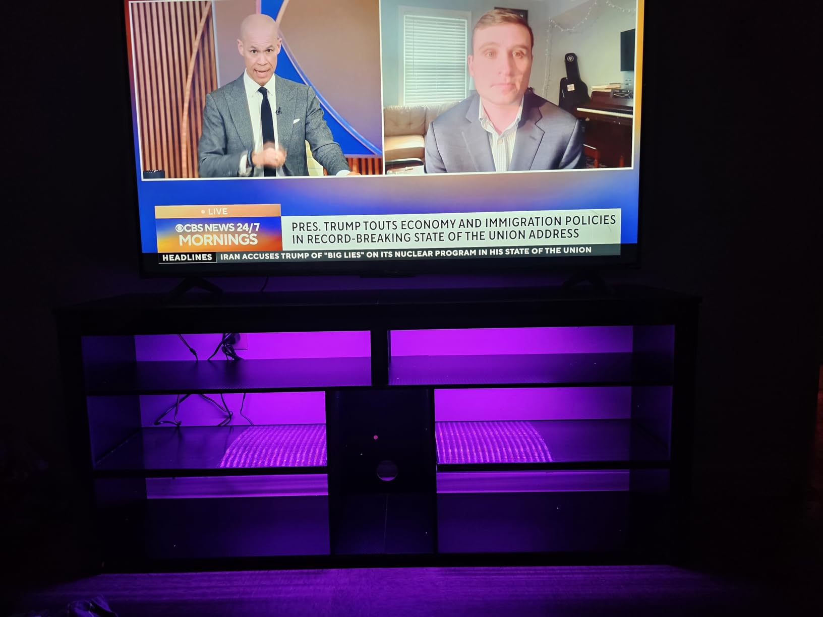 Bestier LED Tall TV Stand, Entertainment Center for 55/60/65 Inch TV, Gaming TV Console with Storage for PS4, Adjustable Shelf TV Cabinet for Living Room Bedroom, Carbon Fiber Black customer photo 2